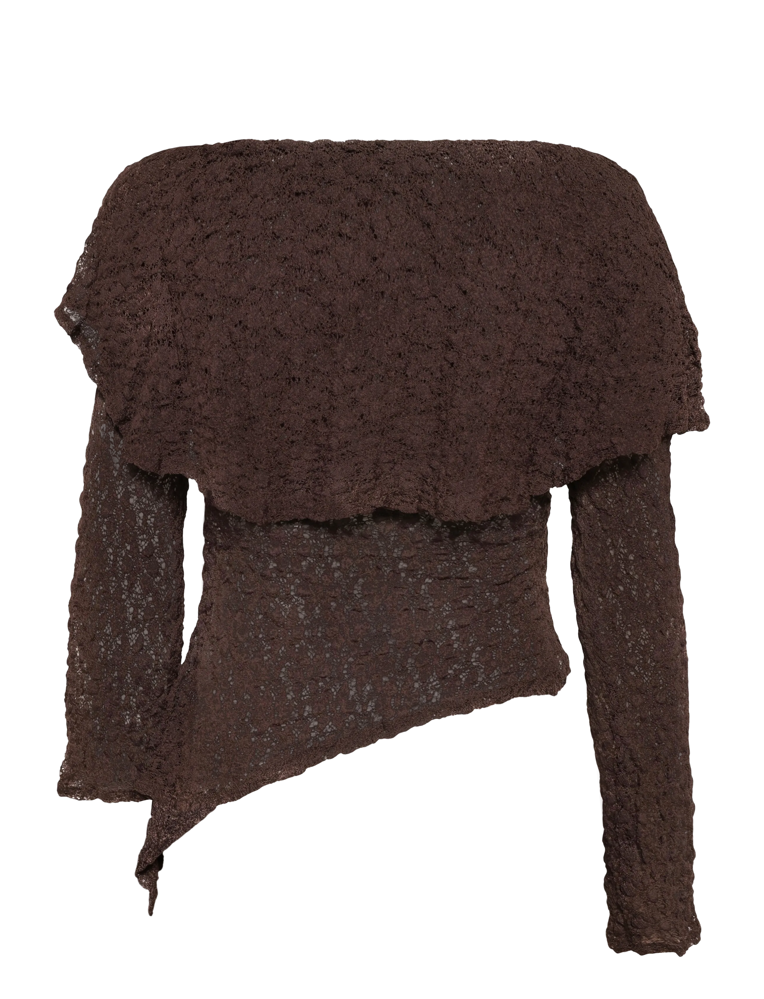 Bubbleroom - Saga Asymmetric Lace Top - langærmede toppe - dark brown - 2