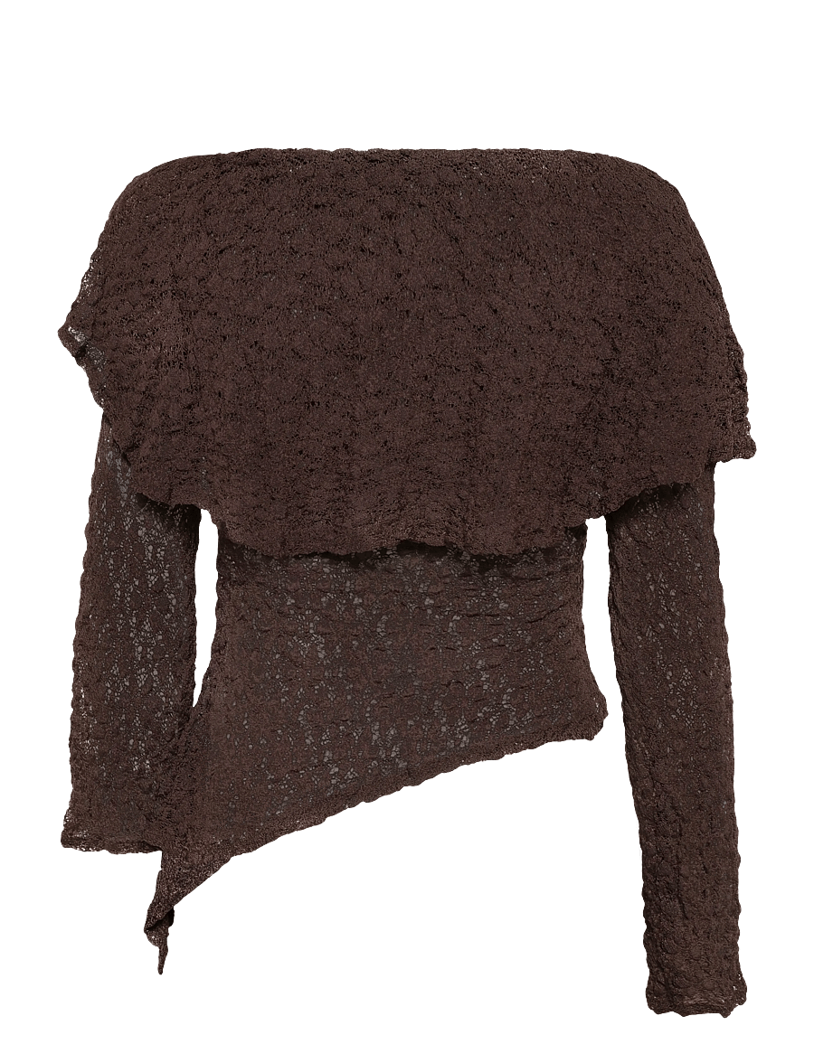 Bubbleroom - Saga Asymmetric Lace Top - langærmede toppe - dark brown - 2