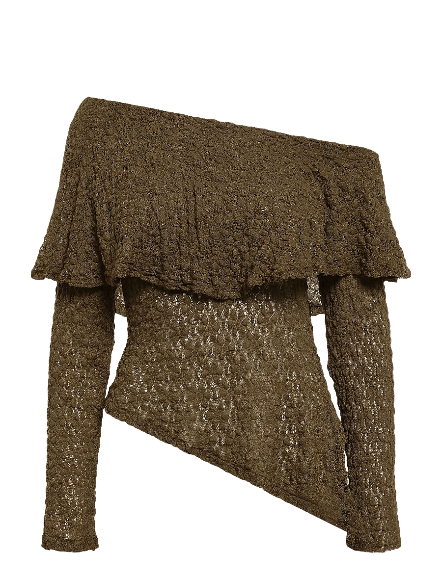Bubbleroom - Saga Asymmetric Lace Top - langärmlige tops - olive green - 1