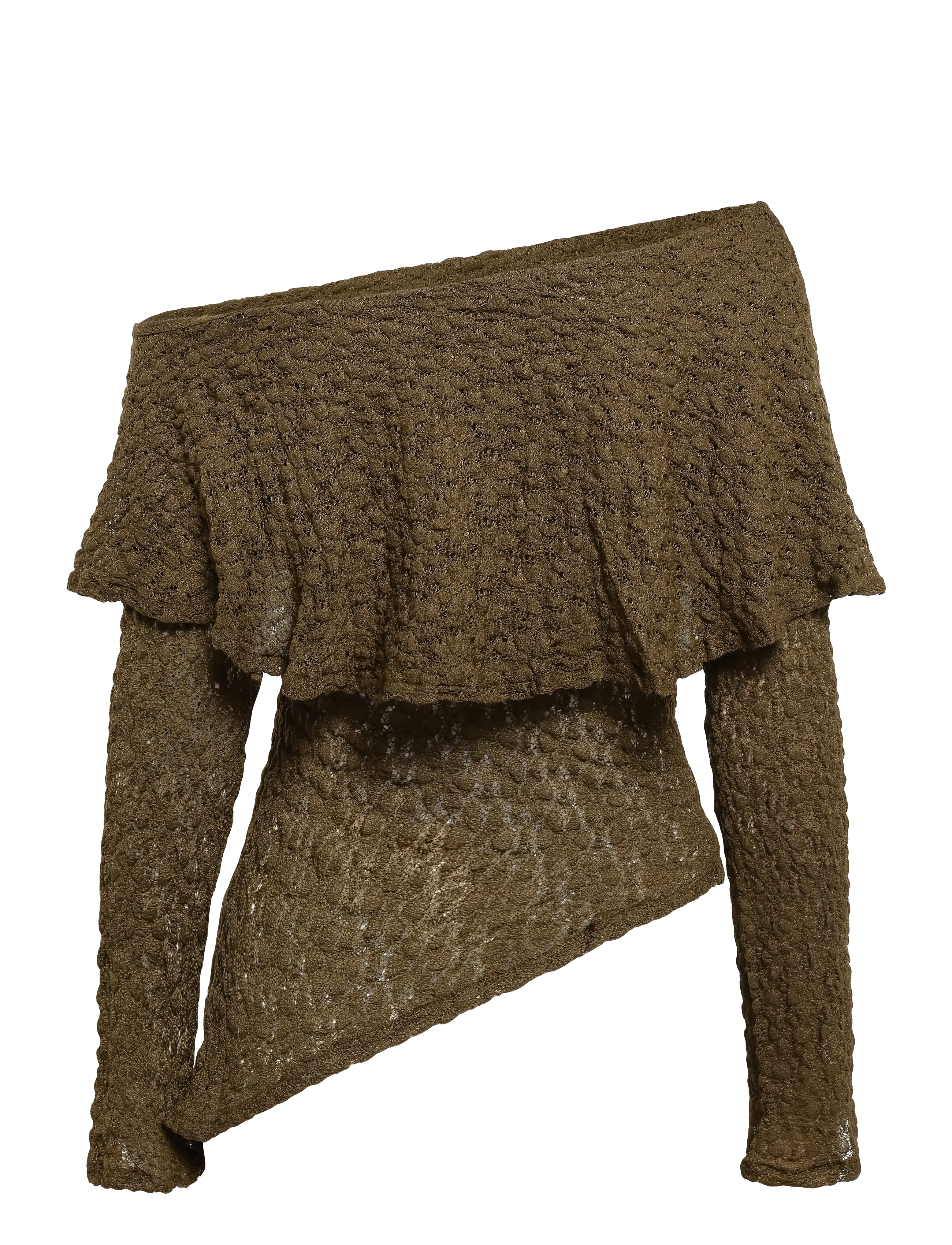Bubbleroom - Saga Asymmetric Lace Top - langärmlige tops - olive green - 2