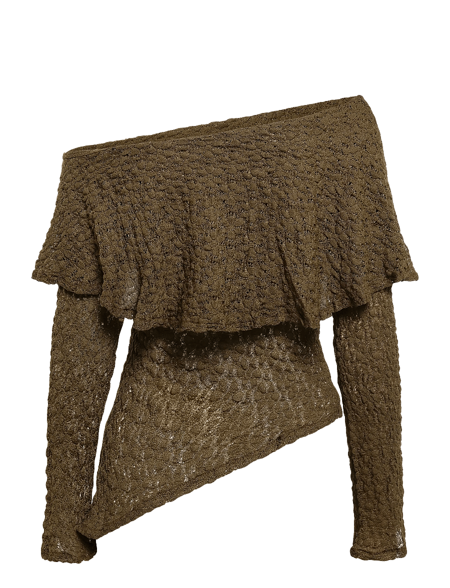 Bubbleroom - Saga Asymmetric Lace Top - langärmlige tops - olive green - 2