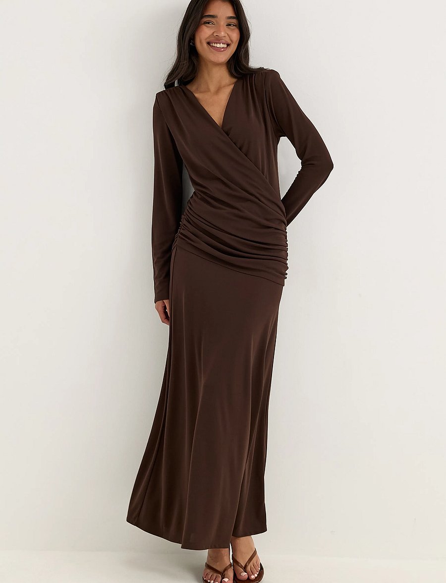 Bubbleroom - Drapy Maxi Dress - maxi dresses - dark brown - 0
