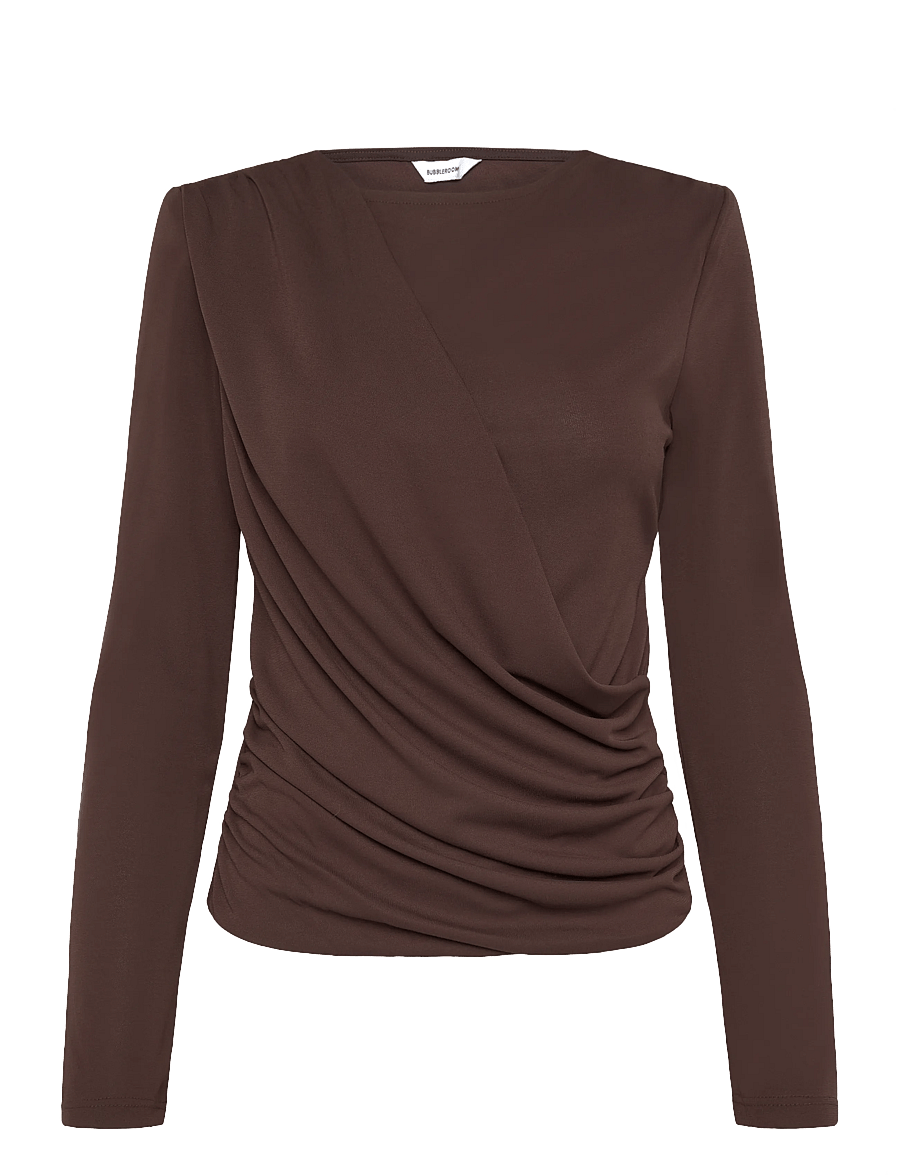 Bubbleroom - Drapy Top - pikkade varrukatega topid - dark brown - 1