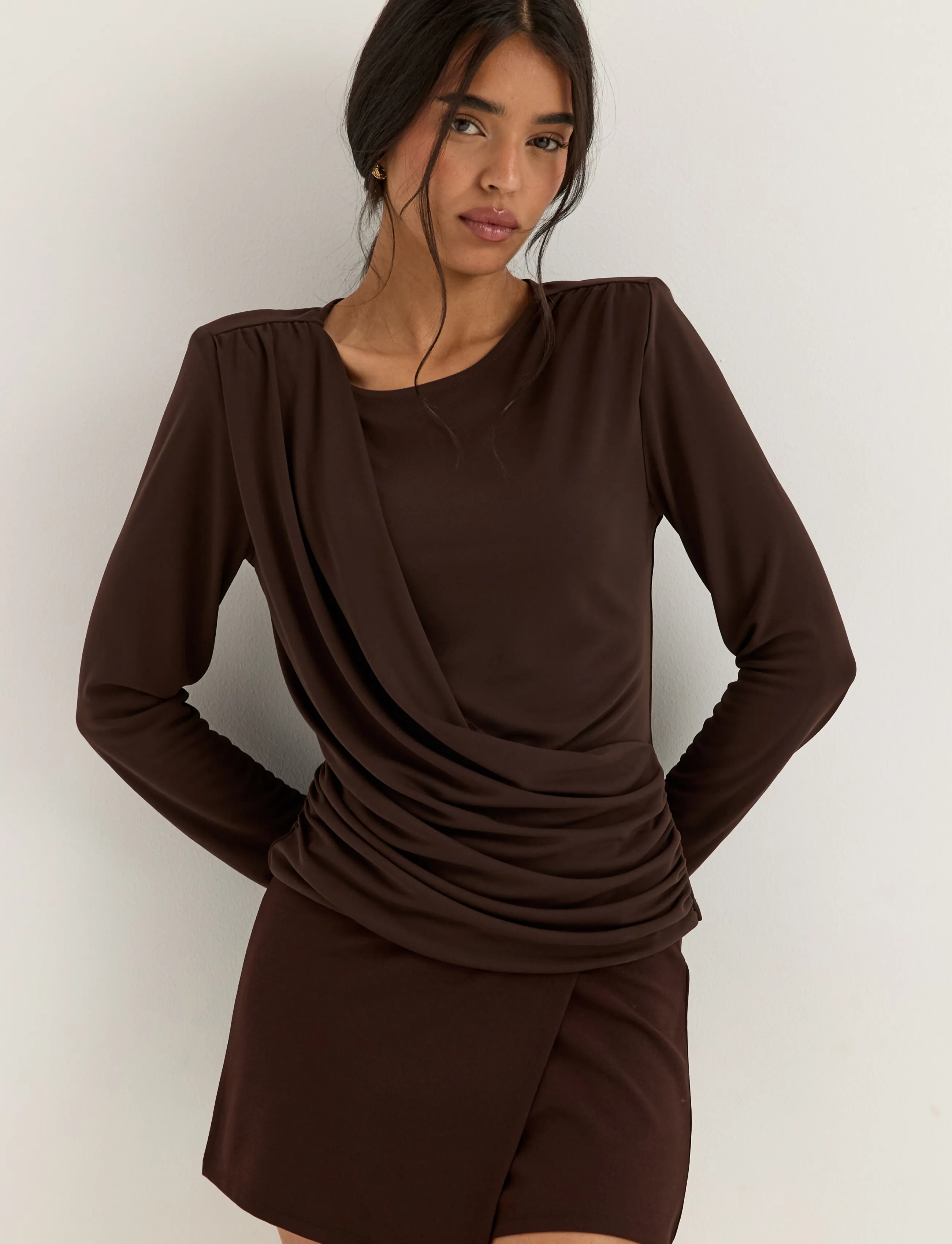 Bubbleroom - Drapy Top - dark brown - 0