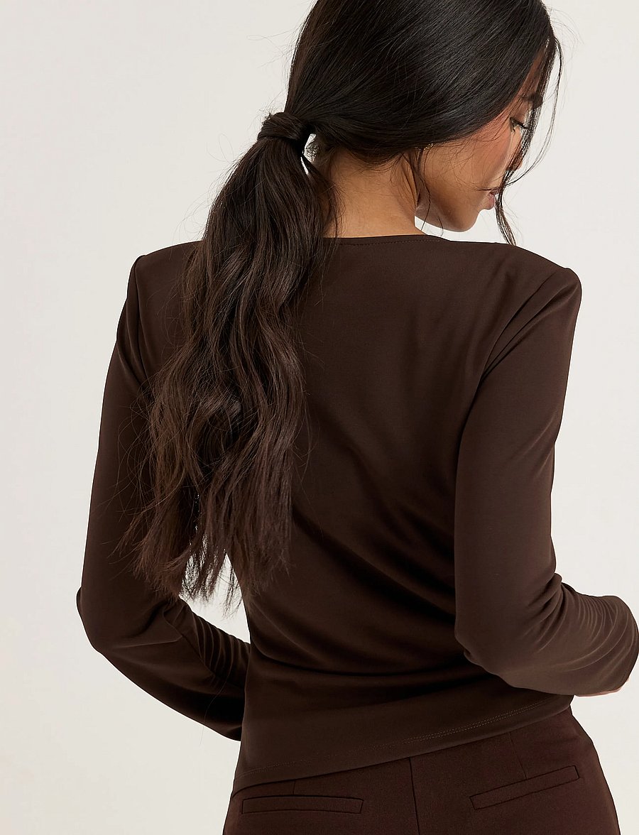 Bubbleroom - Drapy Top - pikkade varrukatega topid - dark brown - 4