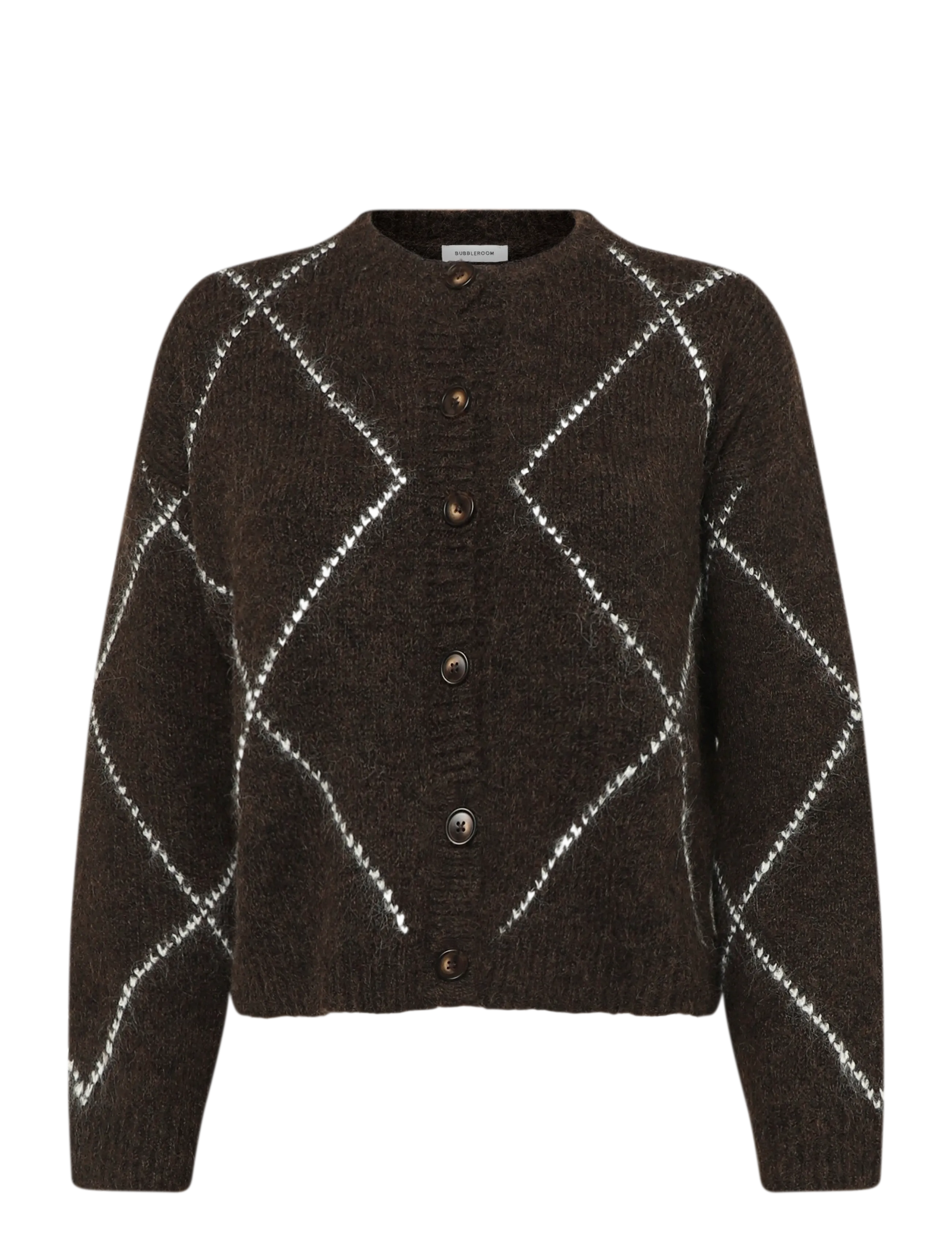 Bubbleroom Knitted Cardigan - Stickat - BROWN/CHECKED / brown