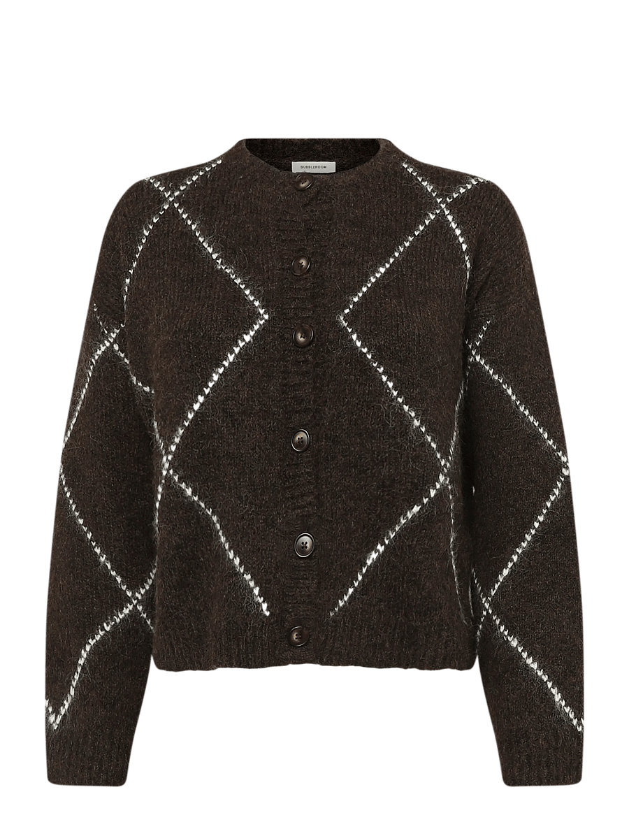 Bubbleroom - Knitted Cardigan - kardiganid - brown/checked - 1
