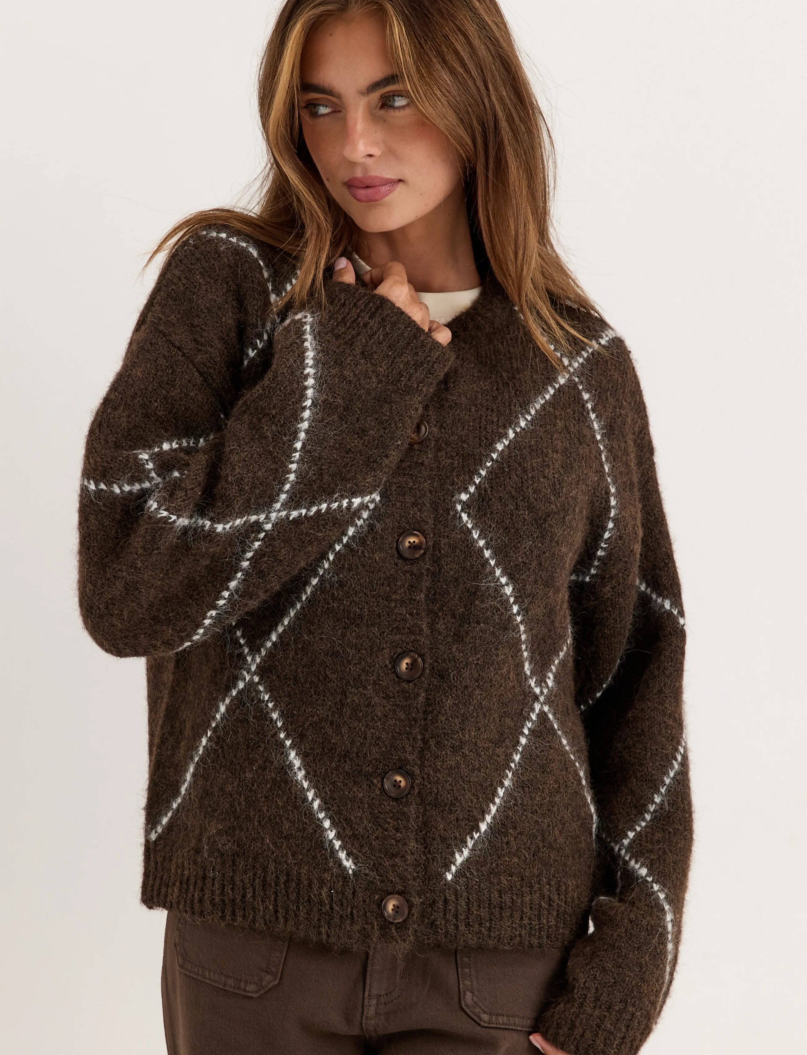 Bubbleroom - Knitted Cardigan - brown/checked - 3