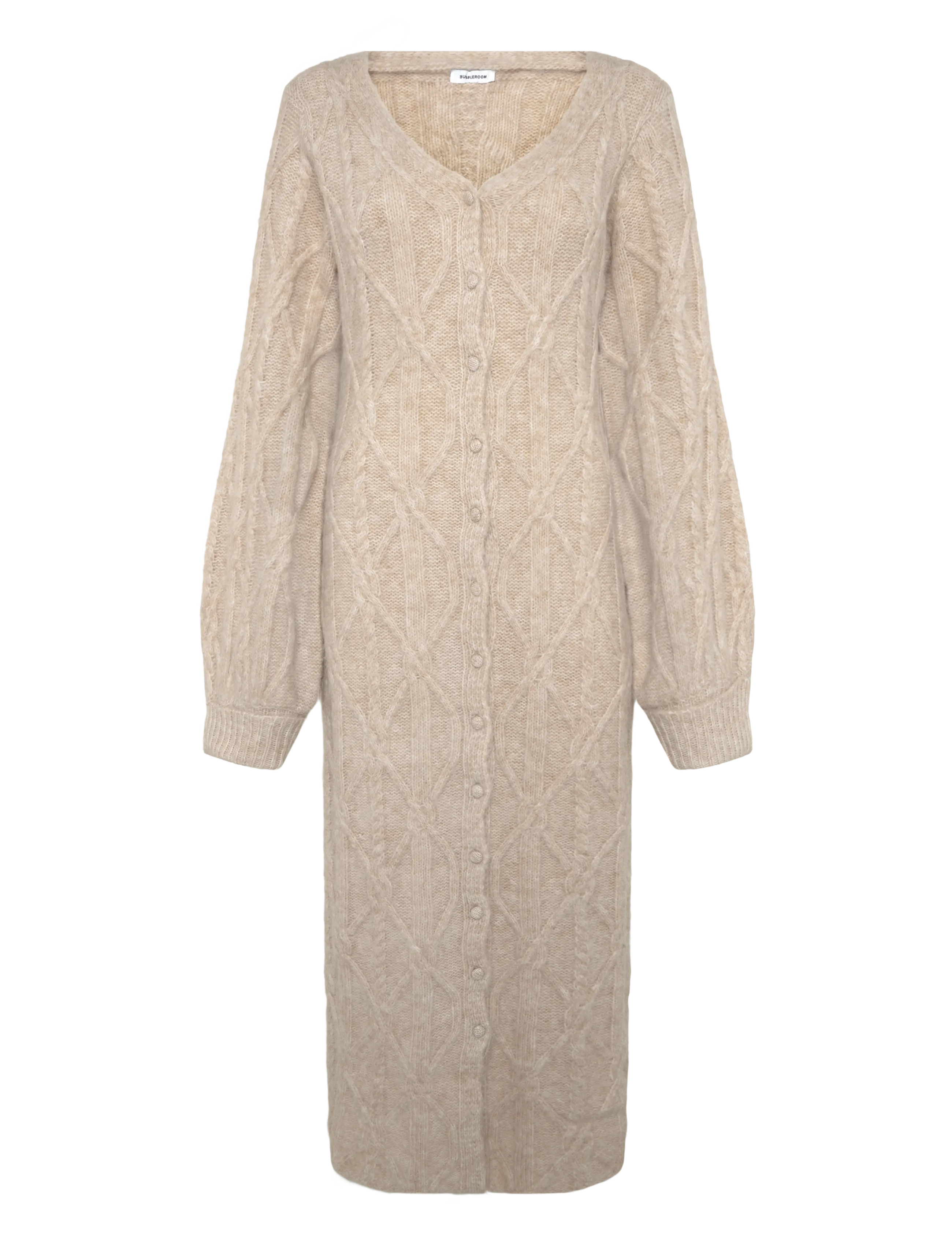 Bubbleroom - Cable Knitted Volume Sleeve Cardigan Dress - liibuvad kleidid - beige melange - 1