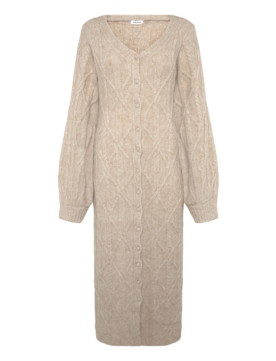 Bubbleroom - Cable Knitted Volume Sleeve Cardigan Dress - liibuvad kleidid - beige melange - 1