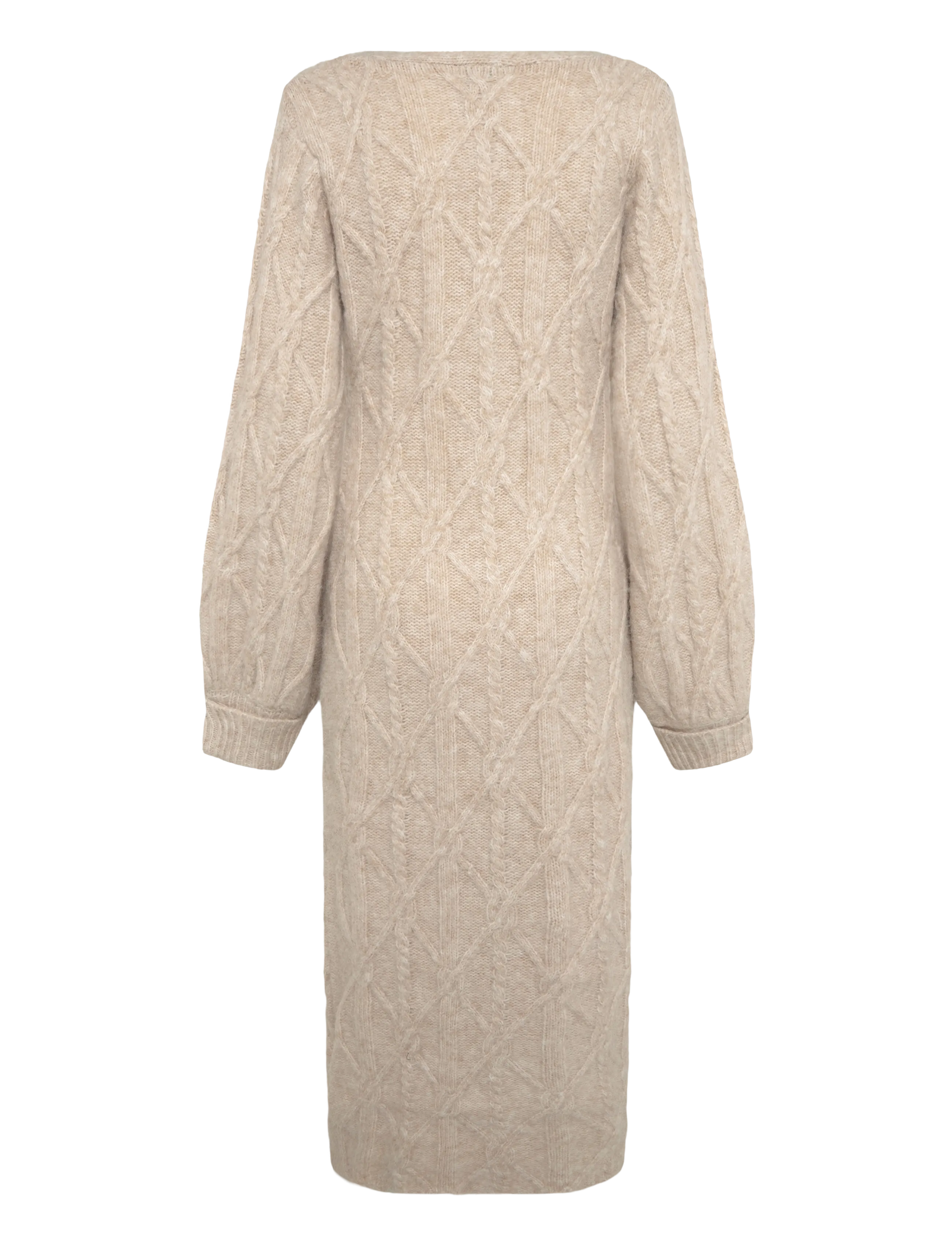 Bubbleroom - Cable Knitted Volume Sleeve Cardigan Dress - liibuvad kleidid - beige melange - 2