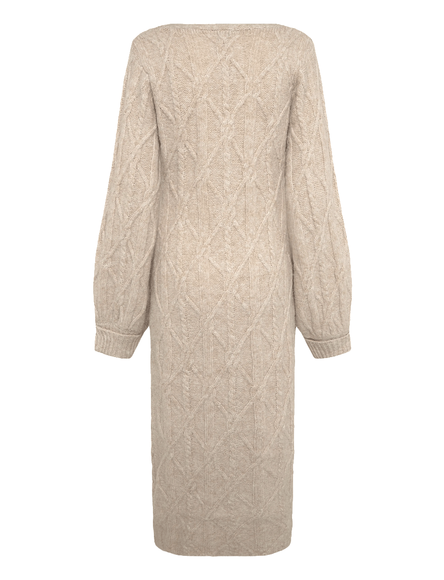 Bubbleroom - Cable Knitted Volume Sleeve Cardigan Dress - liibuvad kleidid - beige melange - 2