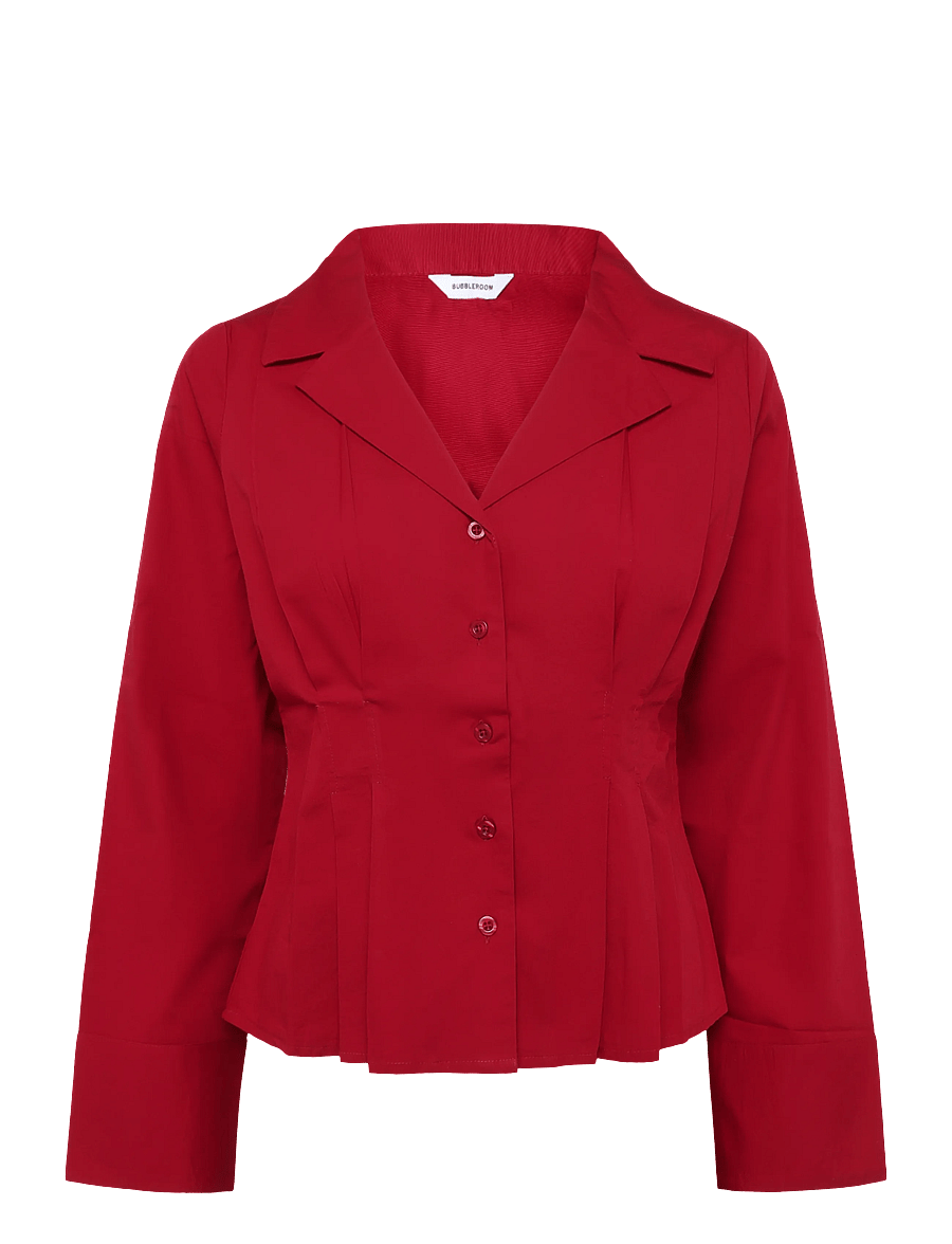 Bubbleroom - Shaped Cotton Shirt - langærmede skjorter - red - 1