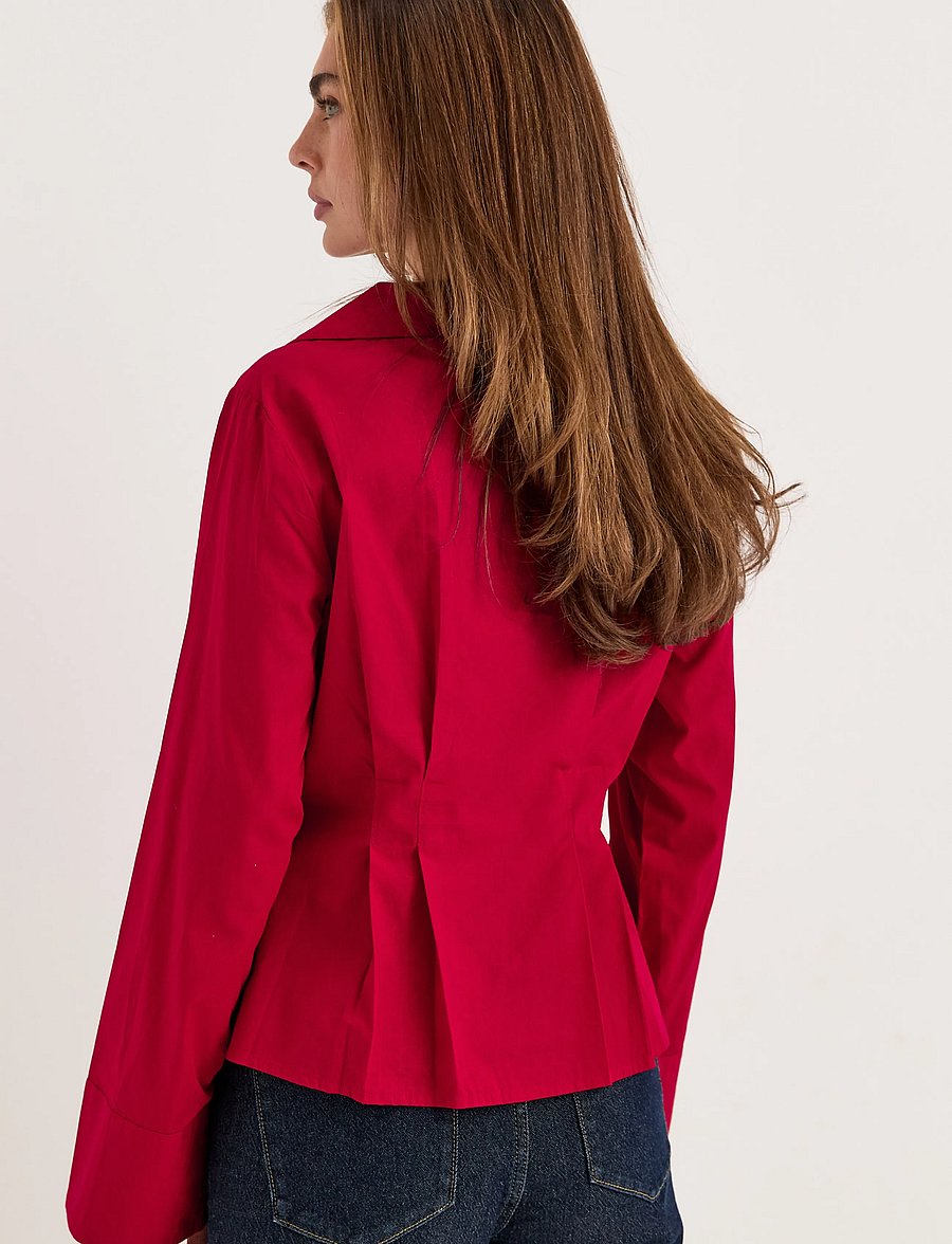 Bubbleroom - Shaped Cotton Shirt - langærmede skjorter - red - 3