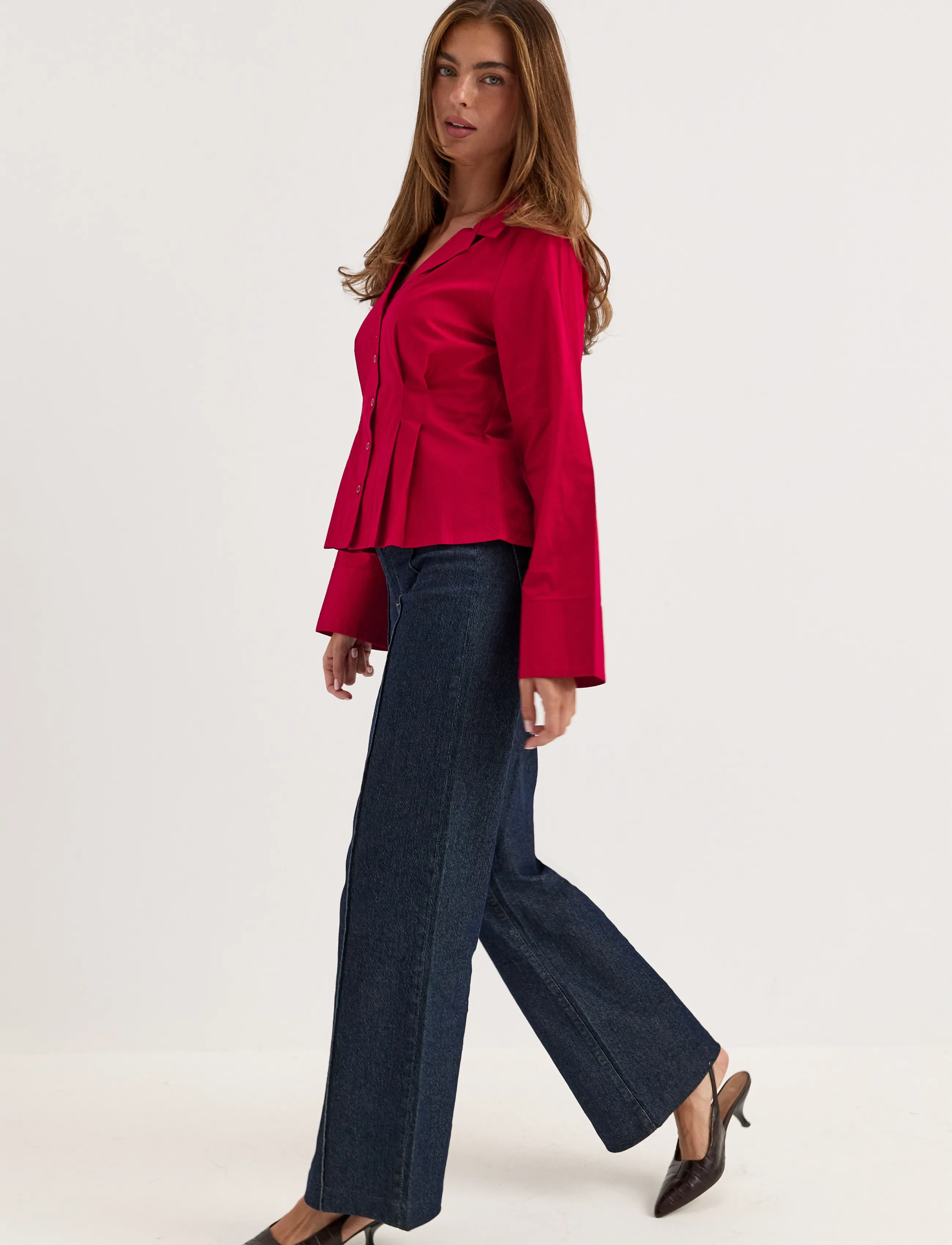 Bubbleroom - Shaped Cotton Shirt - langærmede skjorter - red - 4