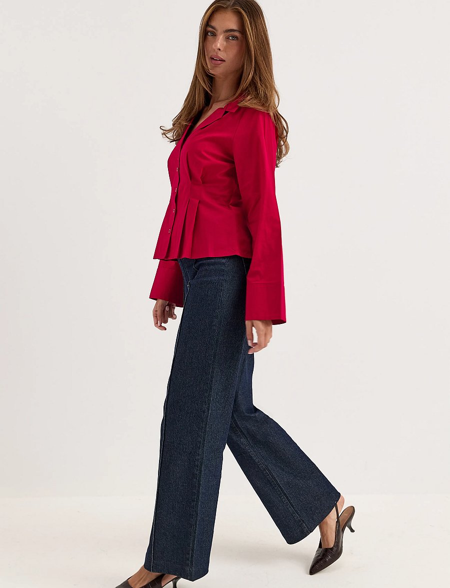 Bubbleroom - Shaped Cotton Shirt - langærmede skjorter - red - 4