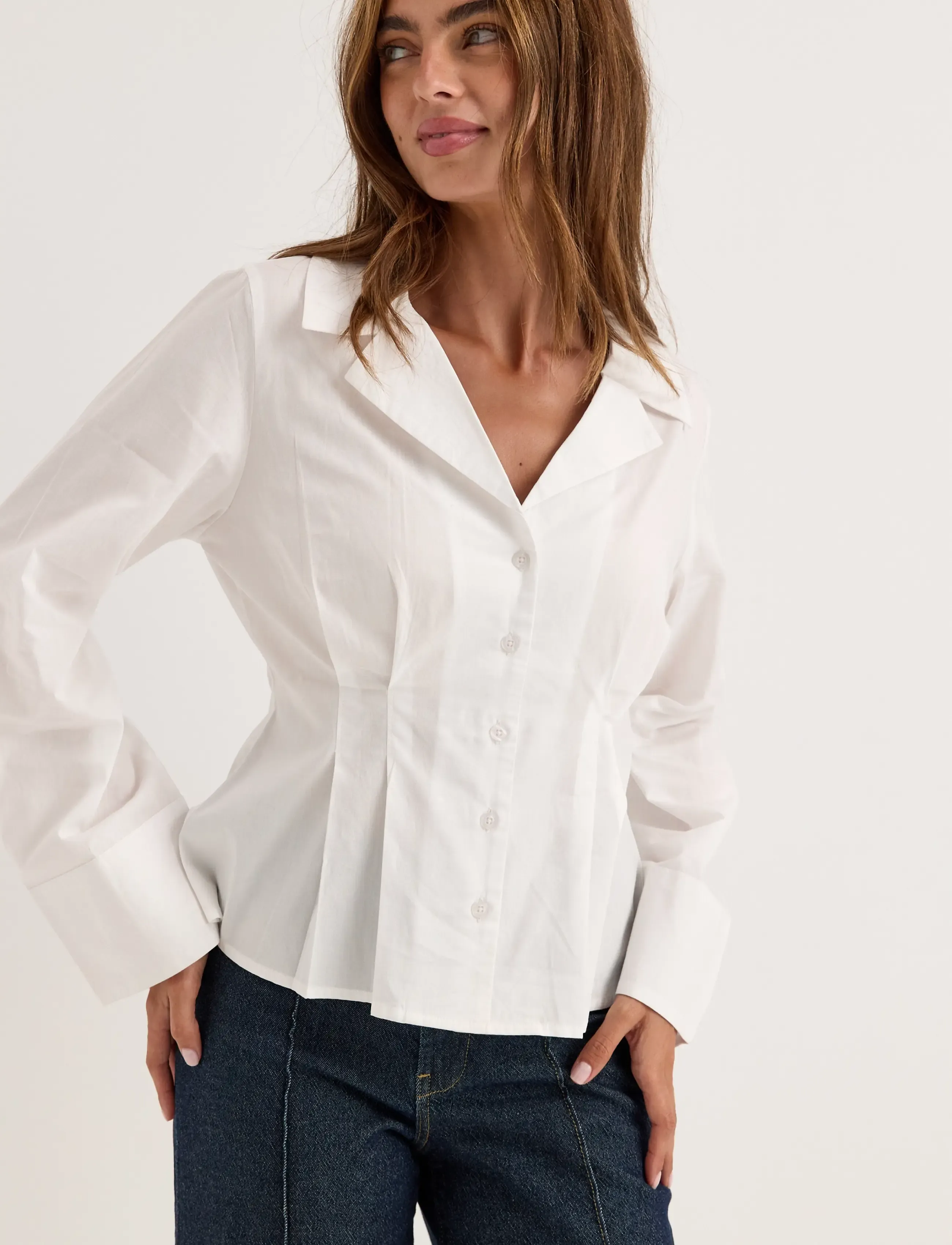Bubbleroom - Shaped Cotton Shirt - white - 0