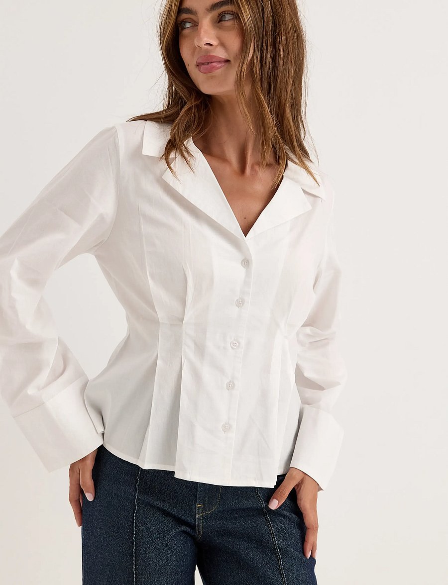 Bubbleroom - Shaped Cotton Shirt - pikkade varrukatega särgid - white - 0