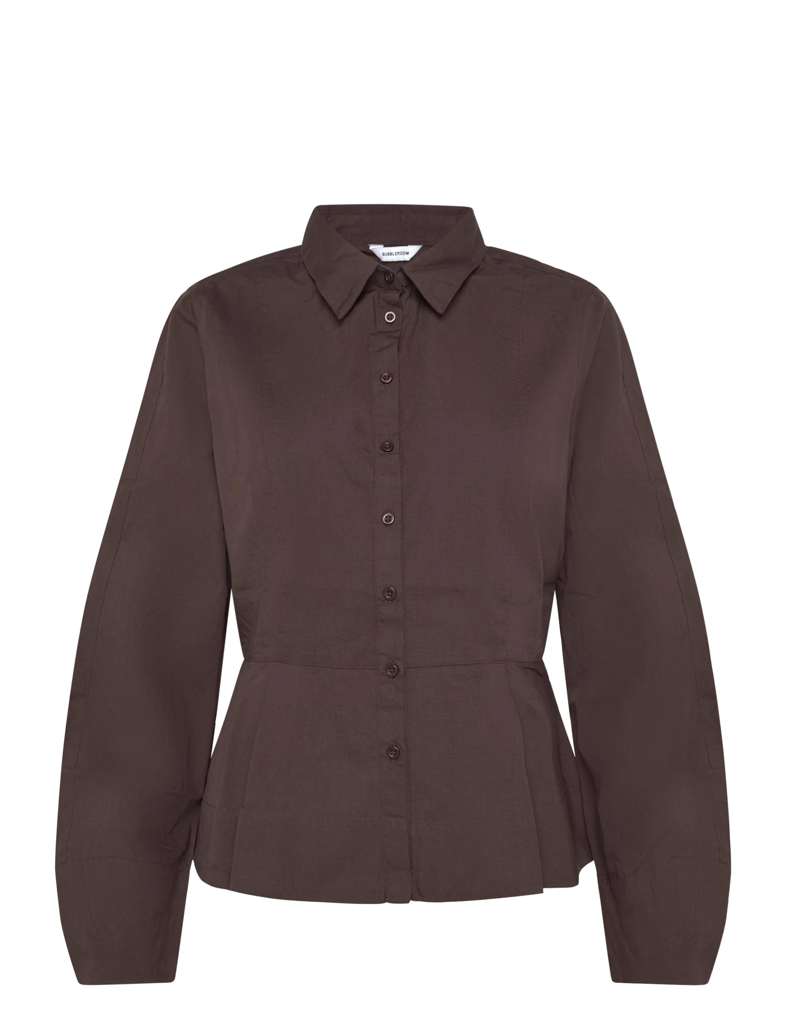 Bubbleroom Peplum Cotton Shirt, Kvinder, Peplum Skjorte, Brun, Str: 40