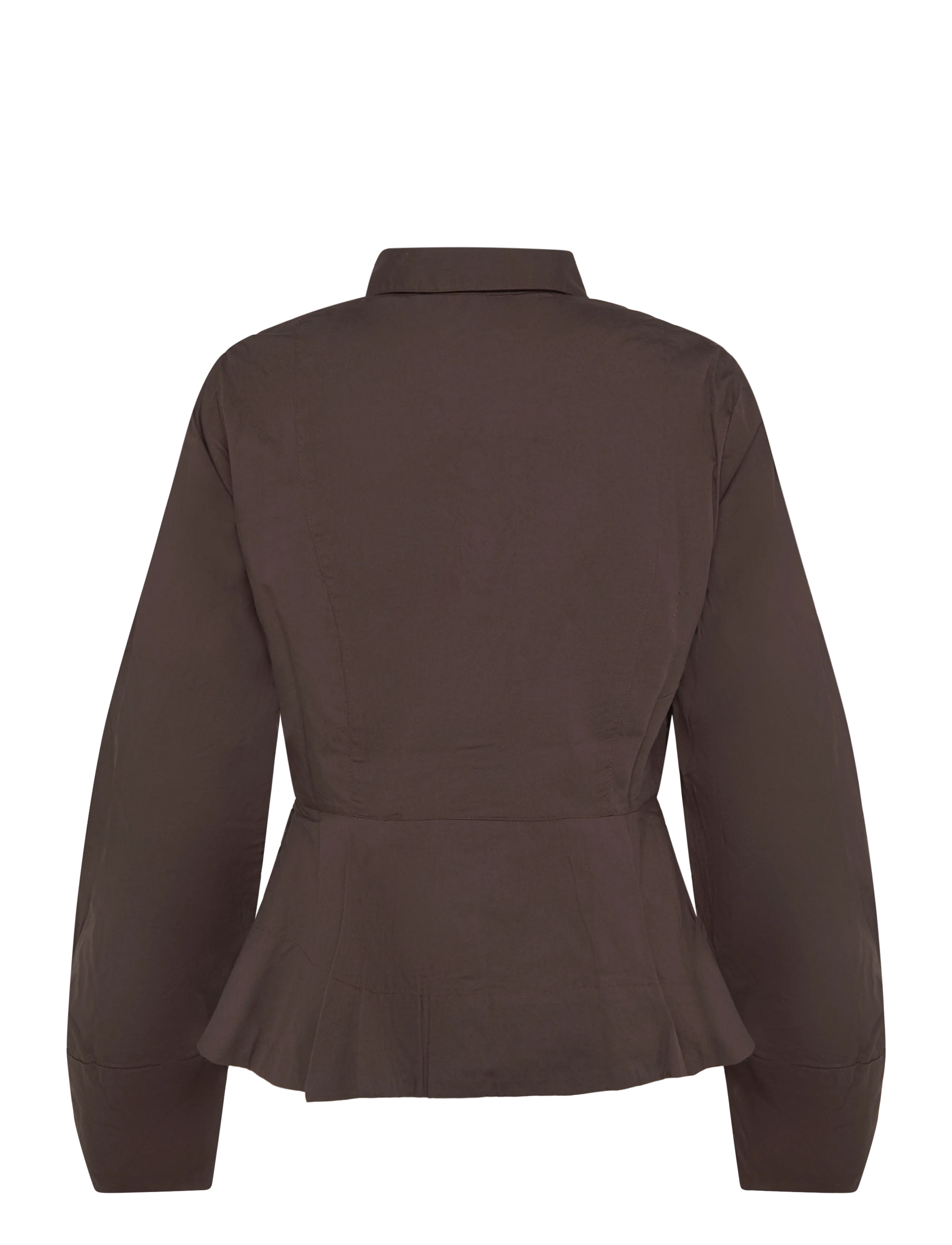 Bubbleroom - Peplum Cotton Shirt - dark brown - 2