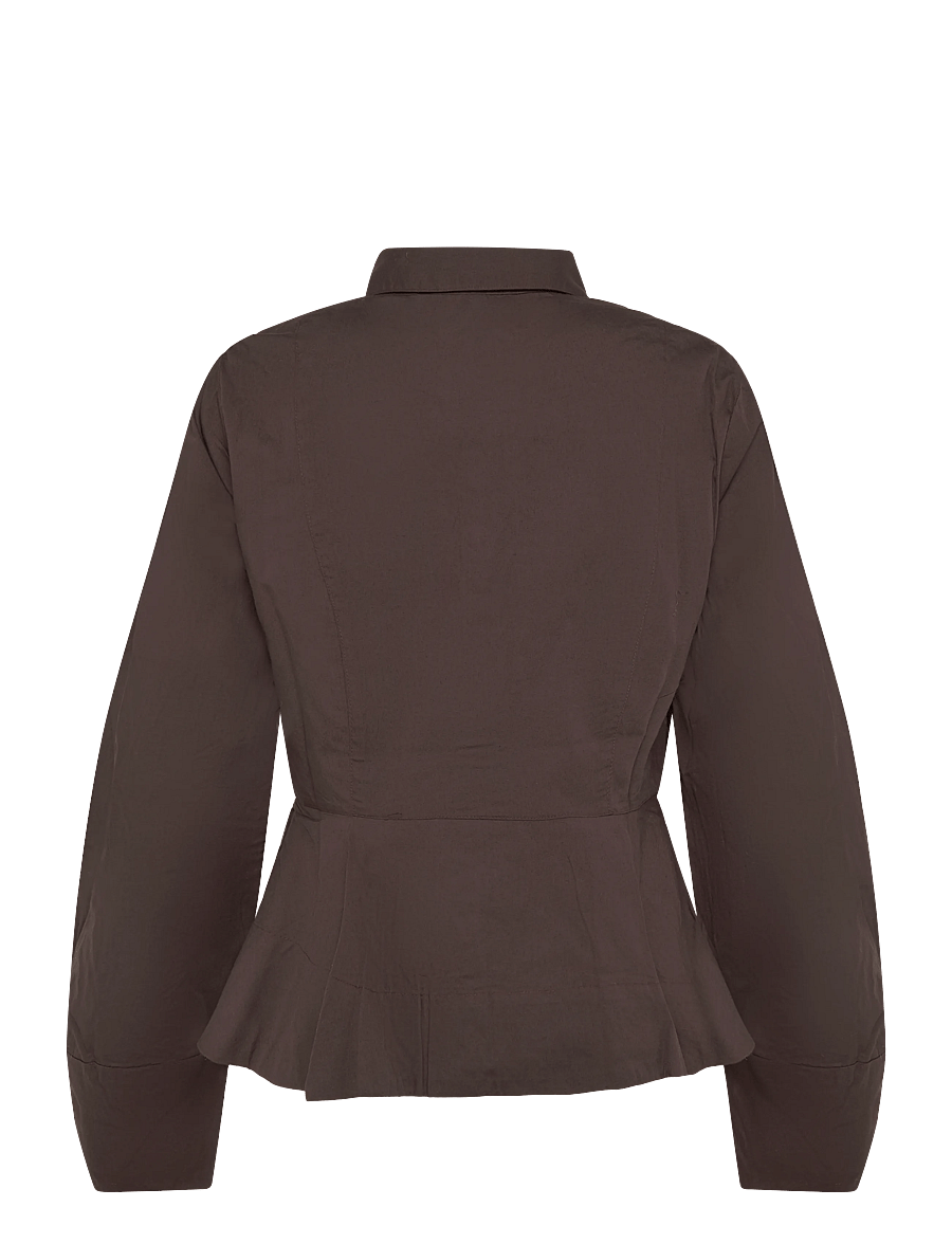 Bubbleroom - Peplum Cotton Shirt - pikkade varrukatega särgid - dark brown - 2