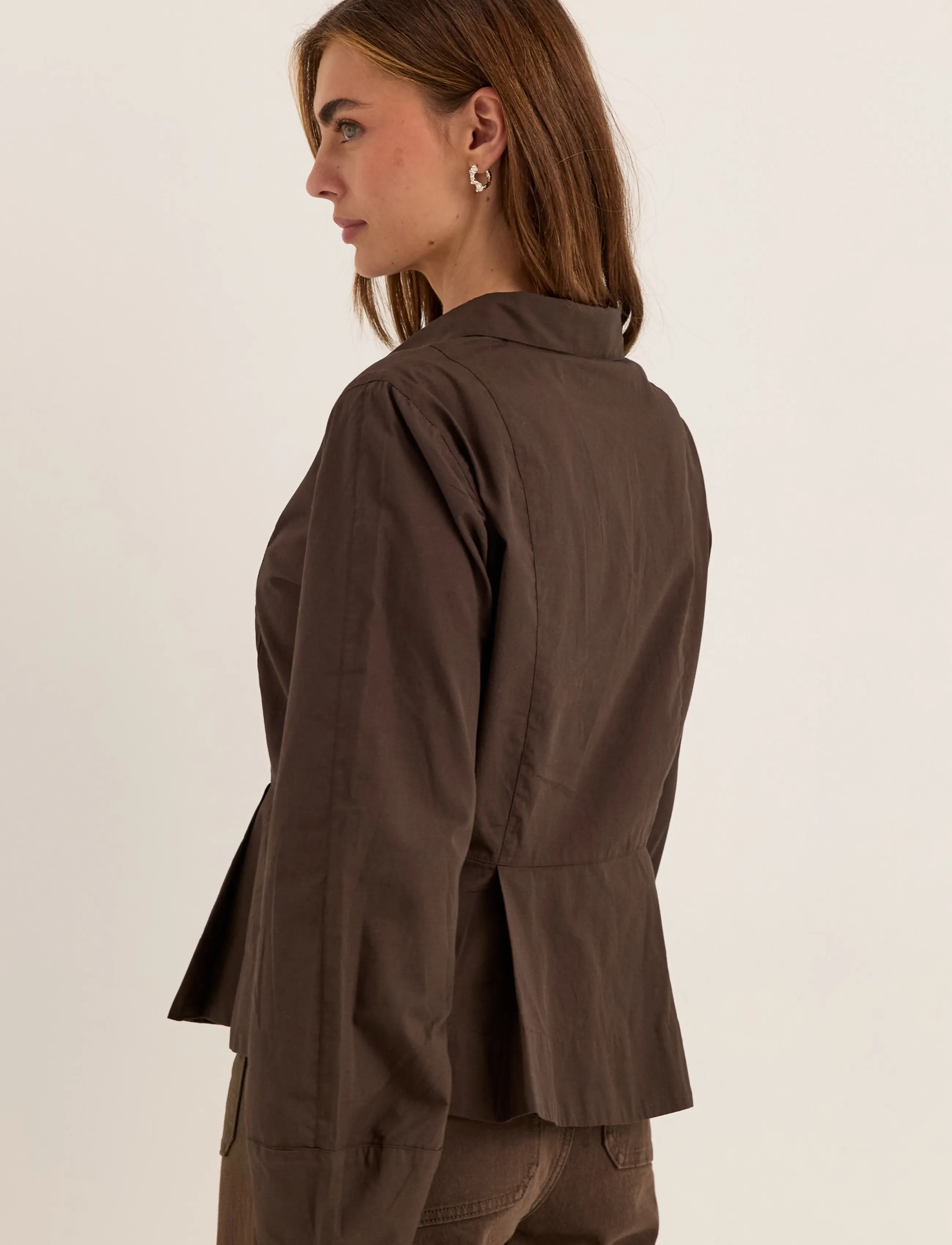 Bubbleroom - Peplum Cotton Shirt - dark brown - 3