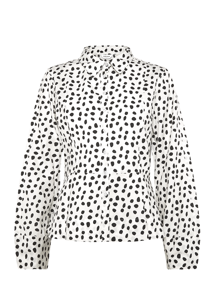 Bubbleroom - Peplum Cotton Shirt - langärmlige hemden - offwhite/patterned - 1