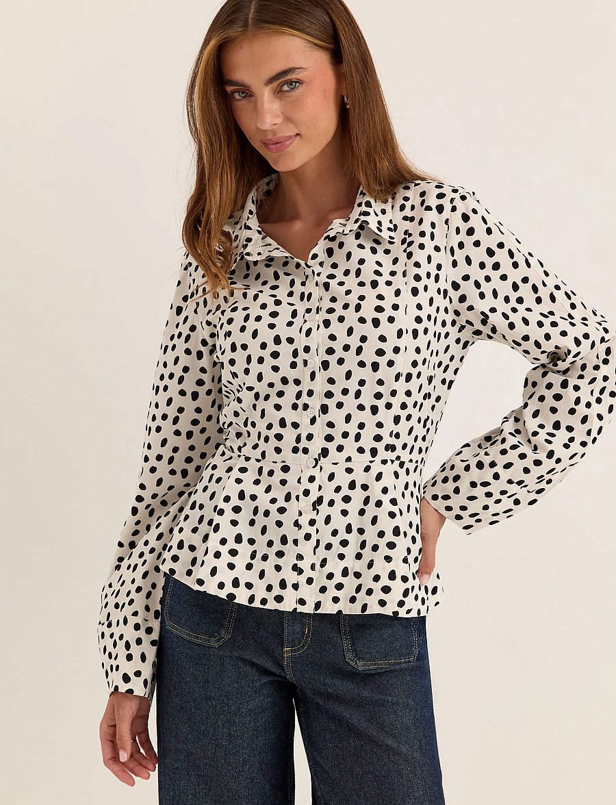 Bubbleroom - Peplum Cotton Shirt - langärmlige hemden - offwhite/patterned - 3