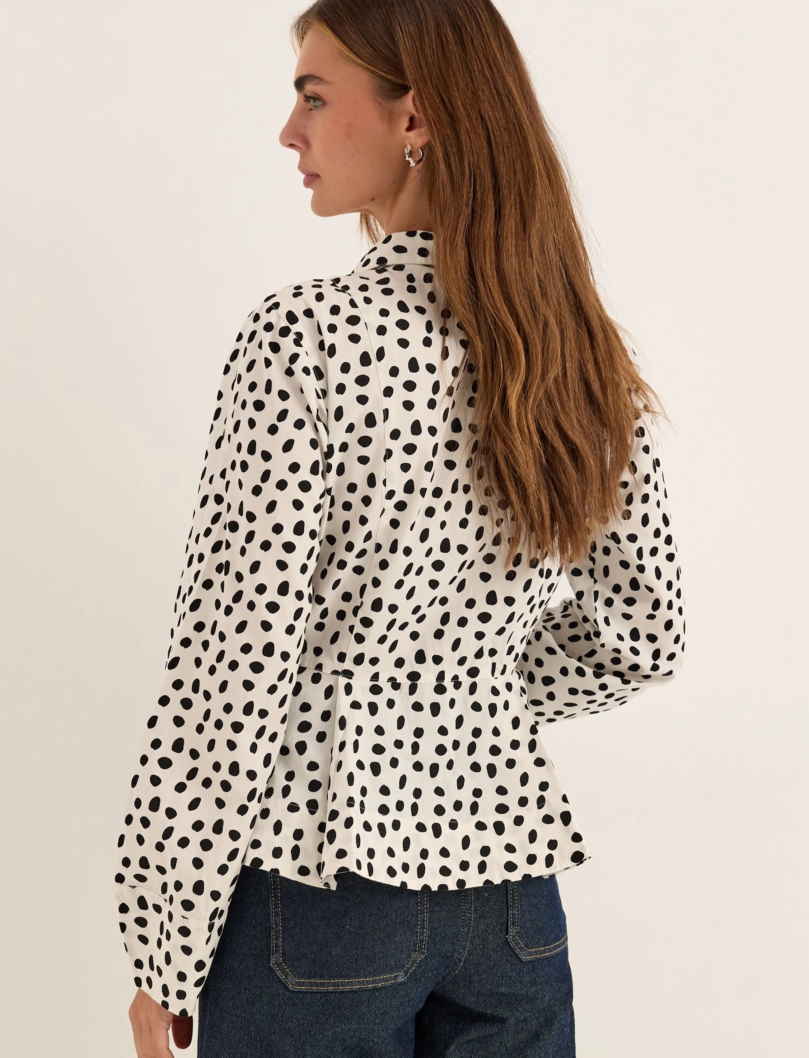 Bubbleroom - Peplum Cotton Shirt - langärmlige hemden - offwhite/patterned - 4