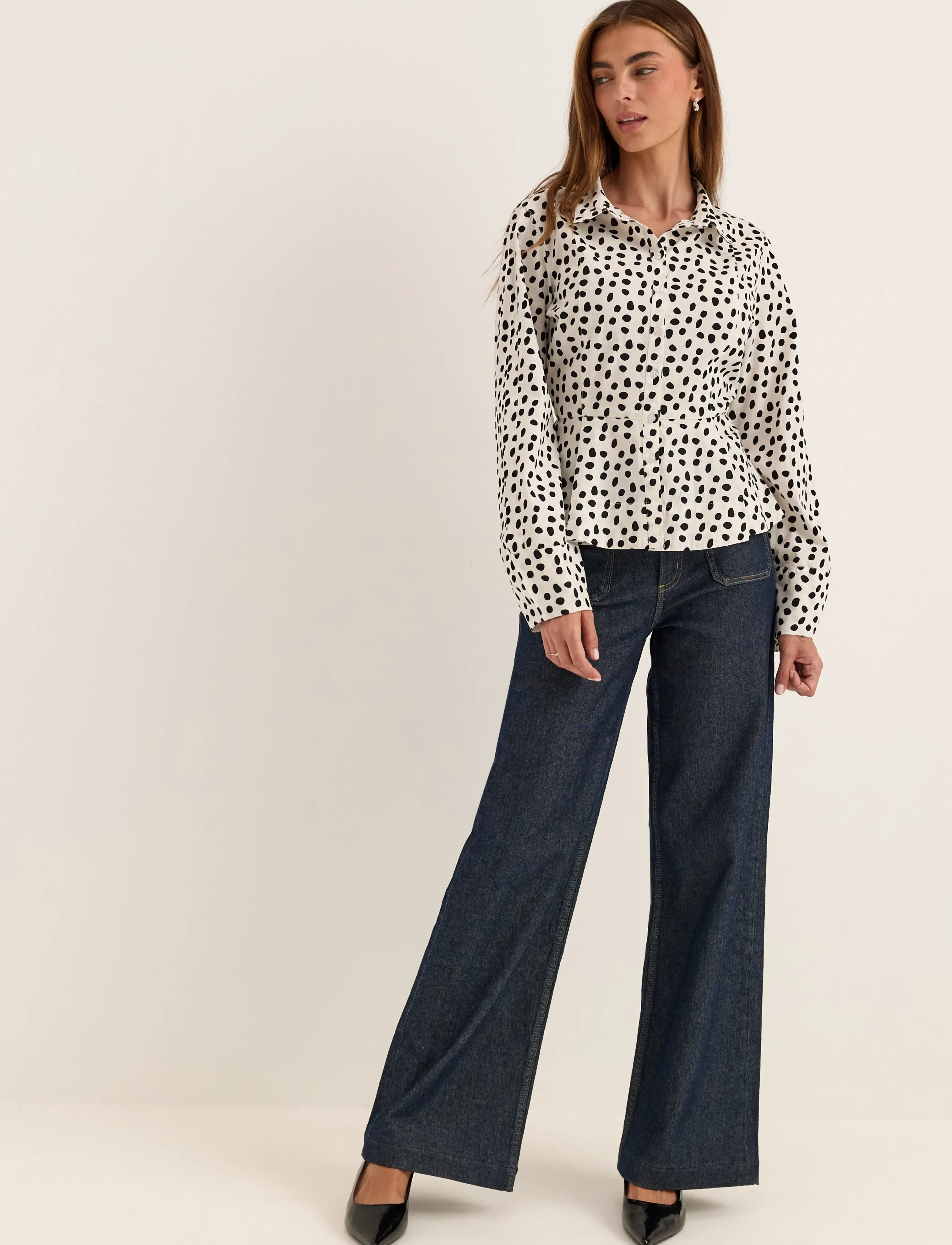 Bubbleroom - Peplum Cotton Shirt - langärmlige hemden - offwhite/patterned - 5