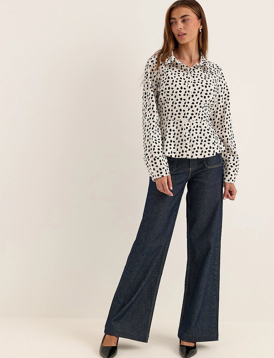 Bubbleroom - Peplum Cotton Shirt - langärmlige hemden - offwhite/patterned - 5