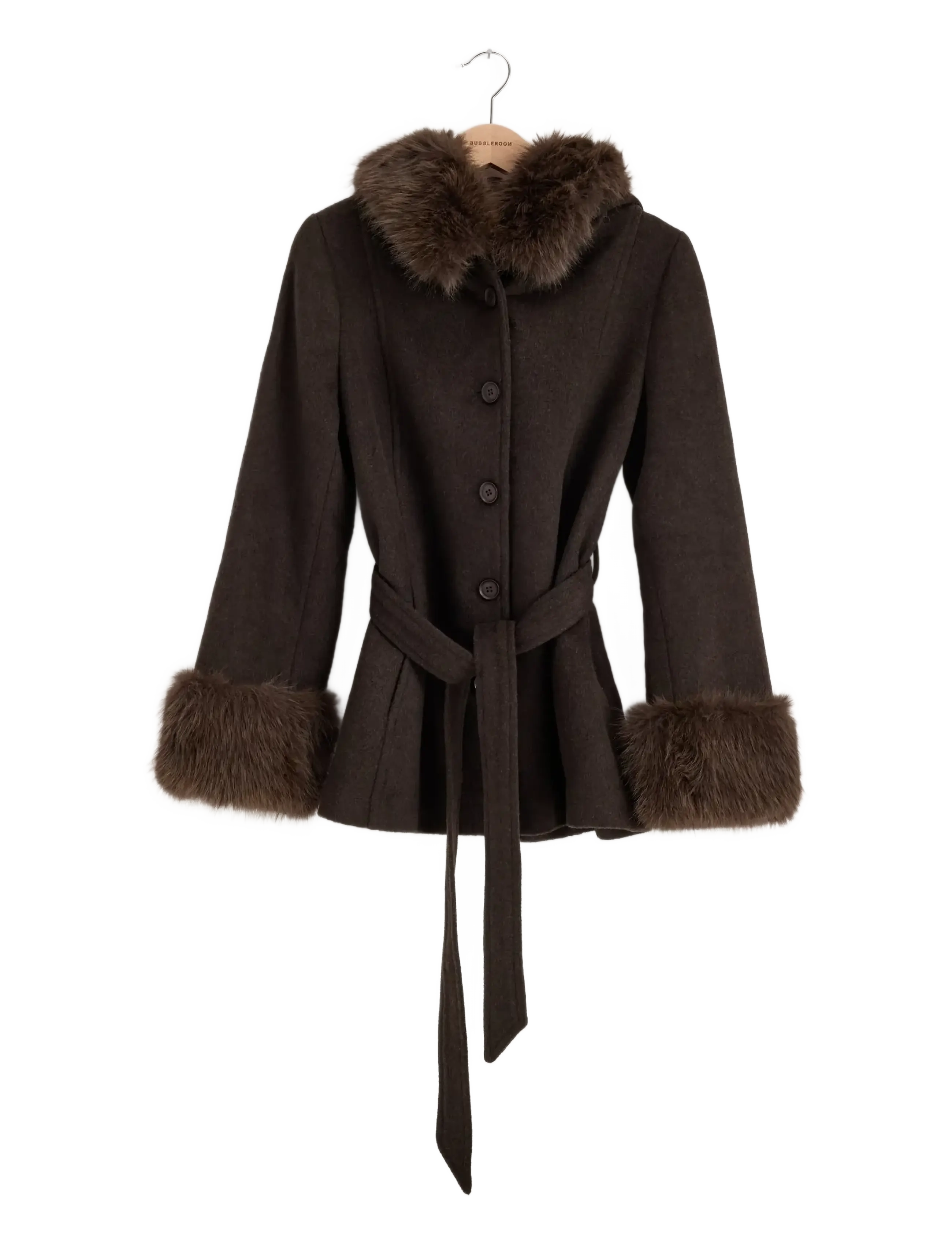 Bubbleroom - Hooded Wool Blend Coat - dark brown - 1
