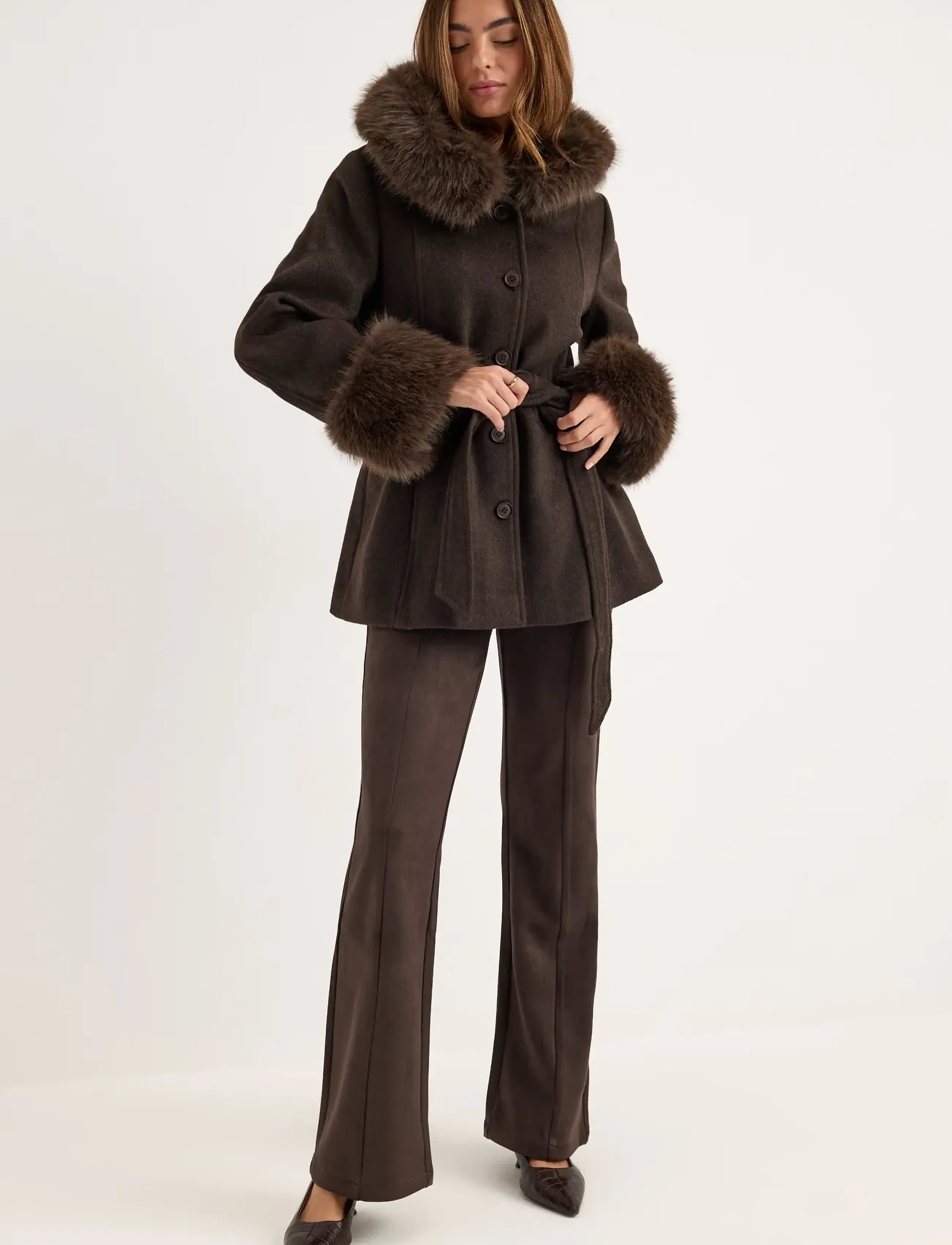 Bubbleroom Hooded Wool Blend Coat - Vinterjakker - DARK BROWN / brown