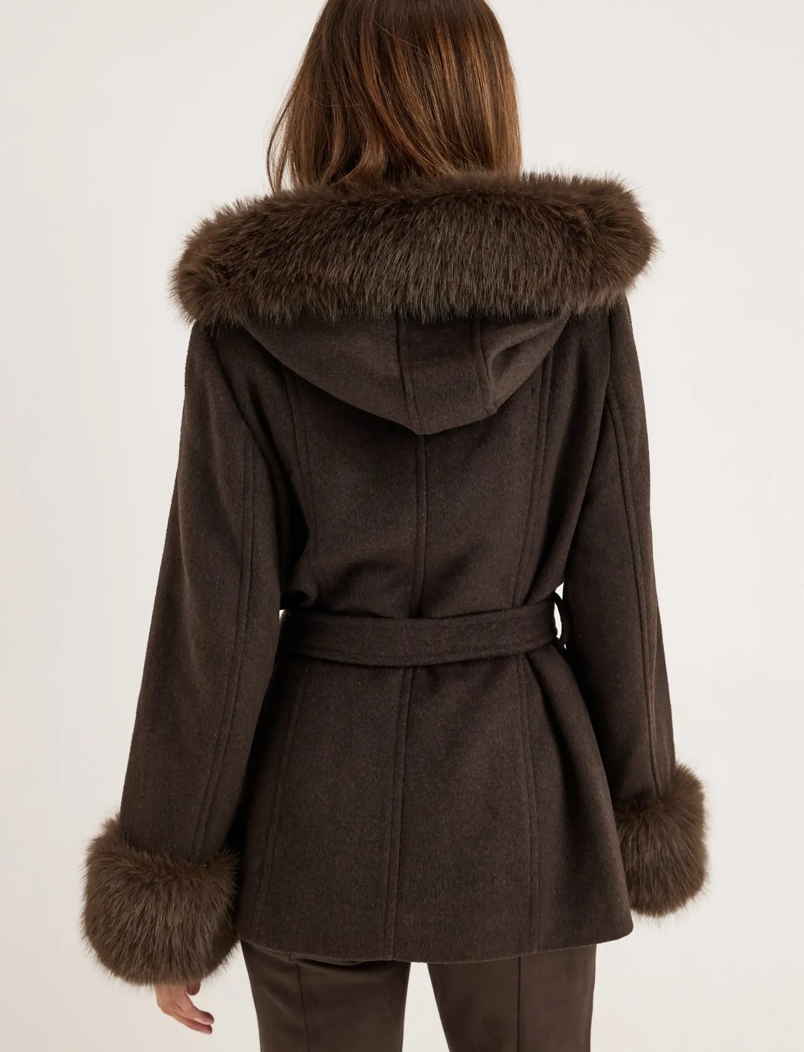 Bubbleroom - Hooded Wool Blend Coat - dark brown - 2