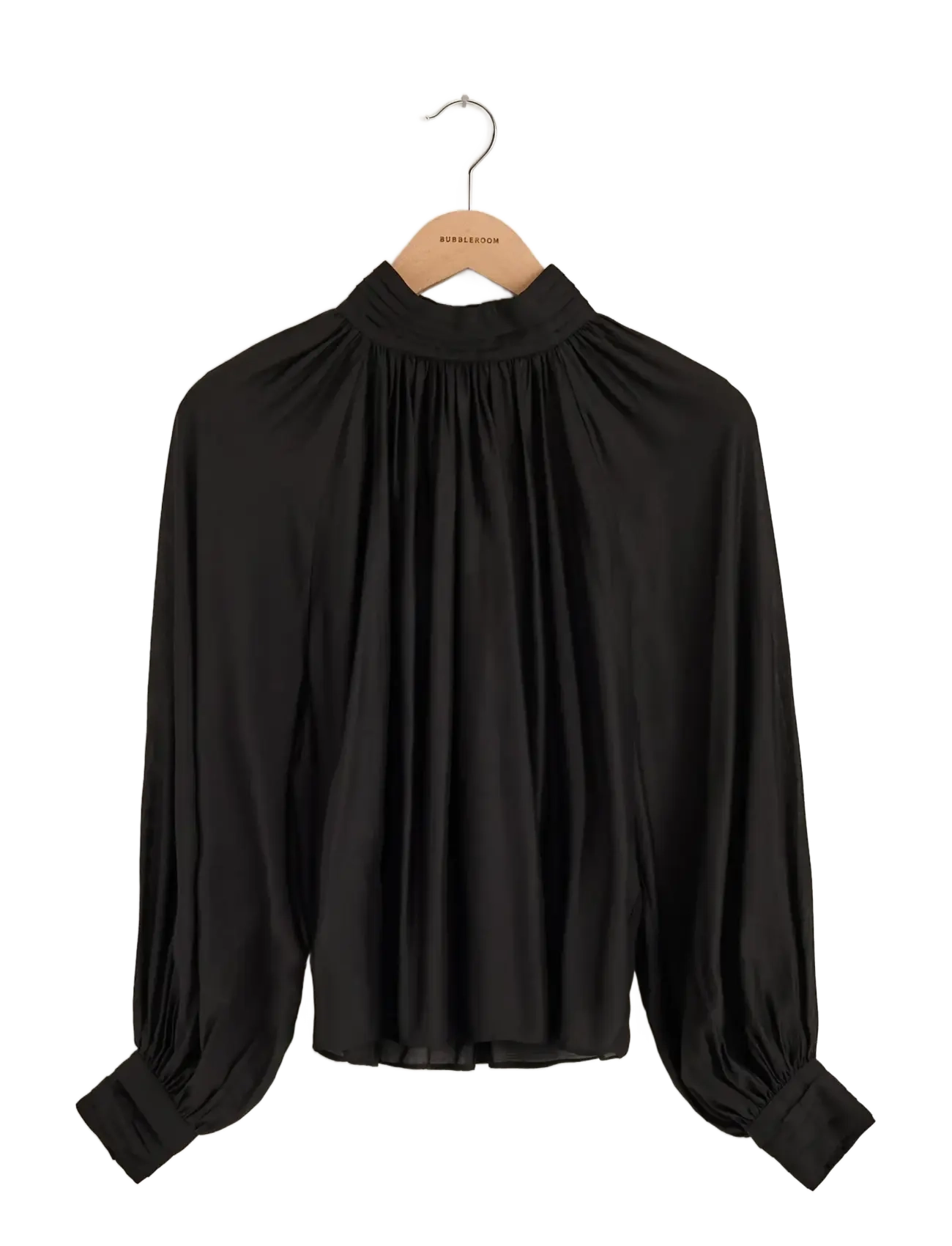 Bubbleroom - Sheer Flowy Blouse - langærmede bluser - black - 1