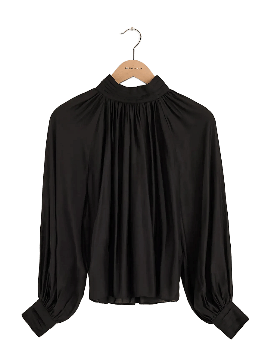 Bubbleroom - Sheer Flowy Blouse - langærmede bluser - black - 1