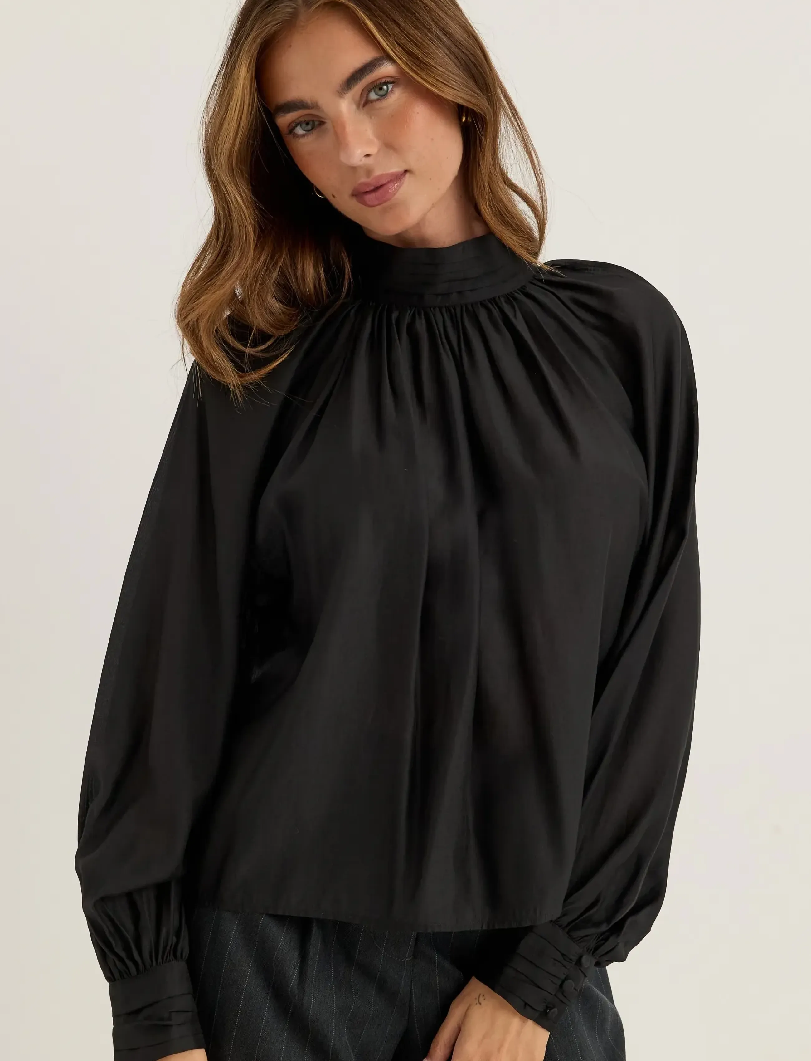 Bubbleroom - Sheer Flowy Blouse - langærmede bluser - black - 4