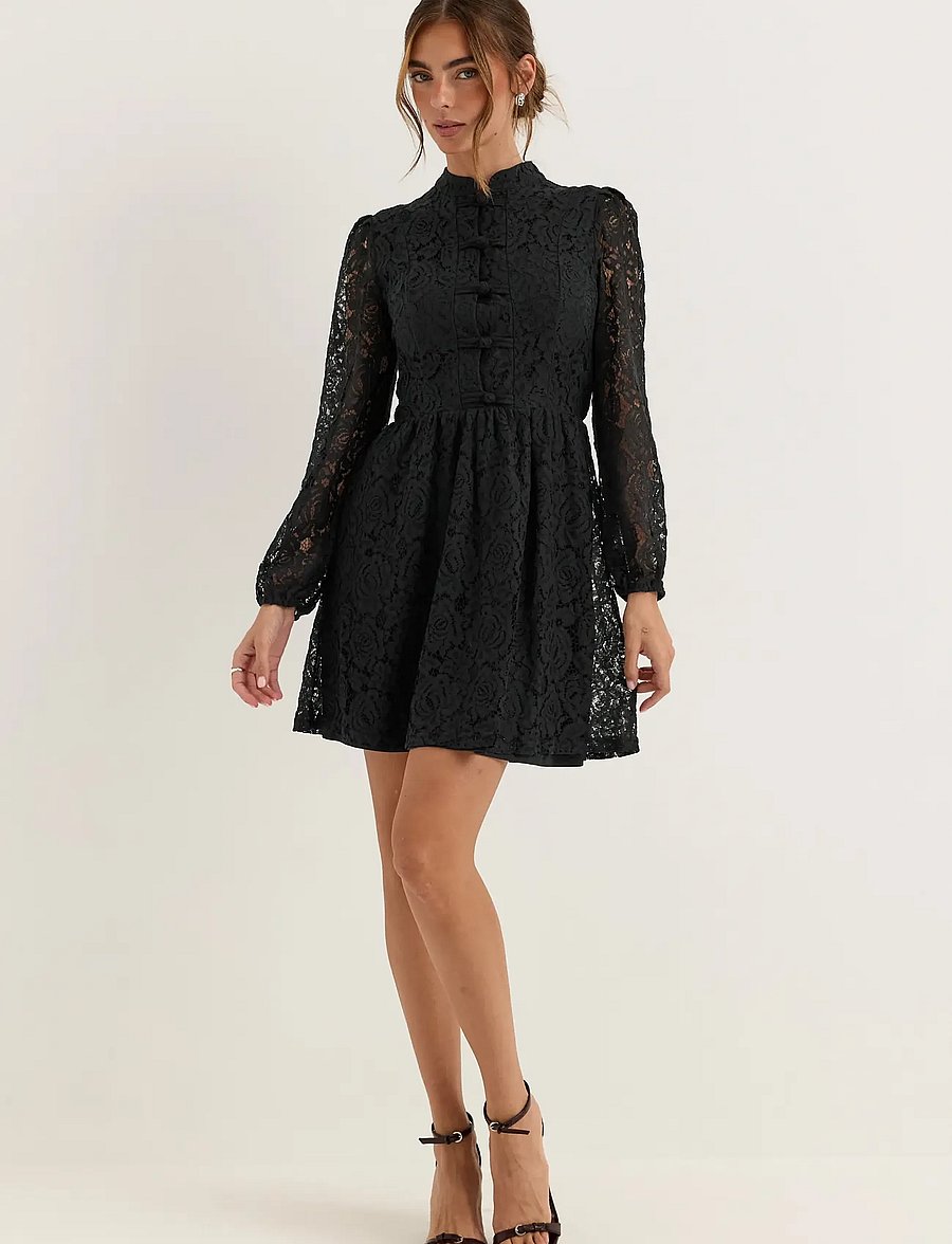 Bubbleroom - Frill Lace Dress - spitzenkleider - black - 0