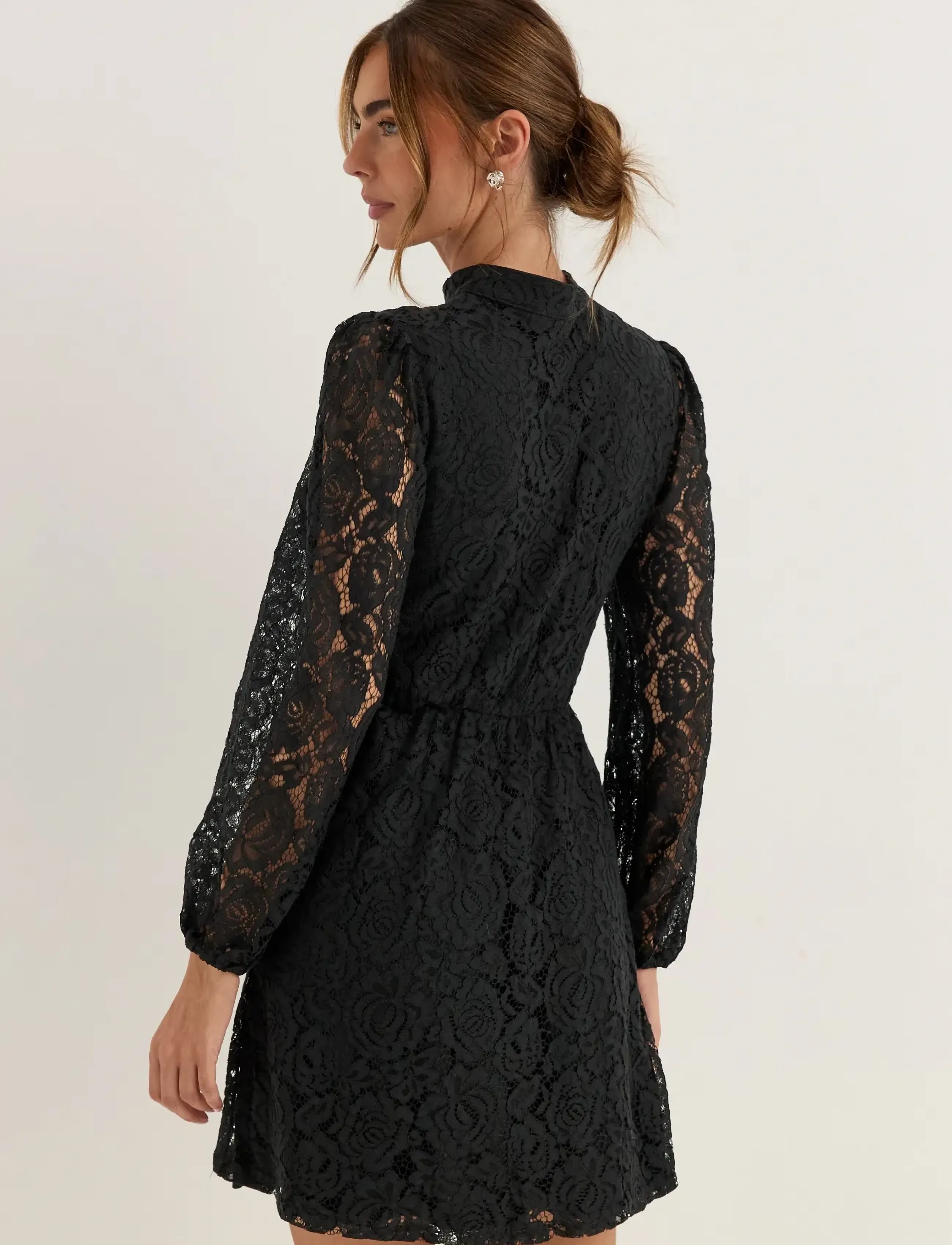 Bubbleroom - Frill Lace Dress - lace dresses - black - 2