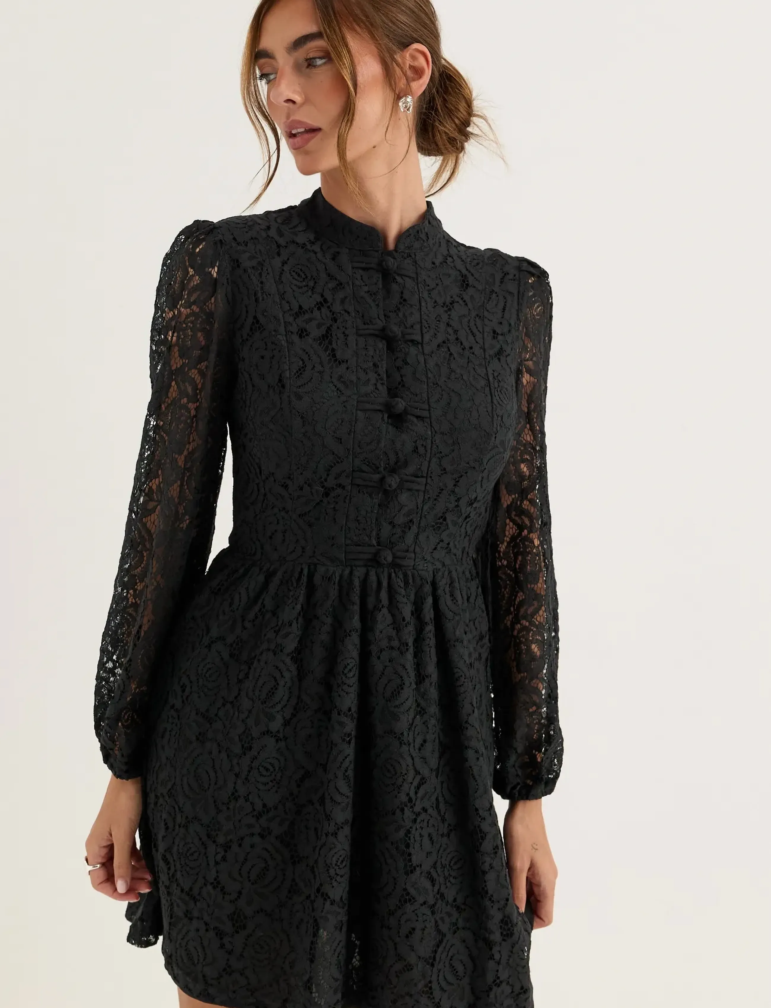 Bubbleroom - Frill Lace Dress - lace dresses - black - 3