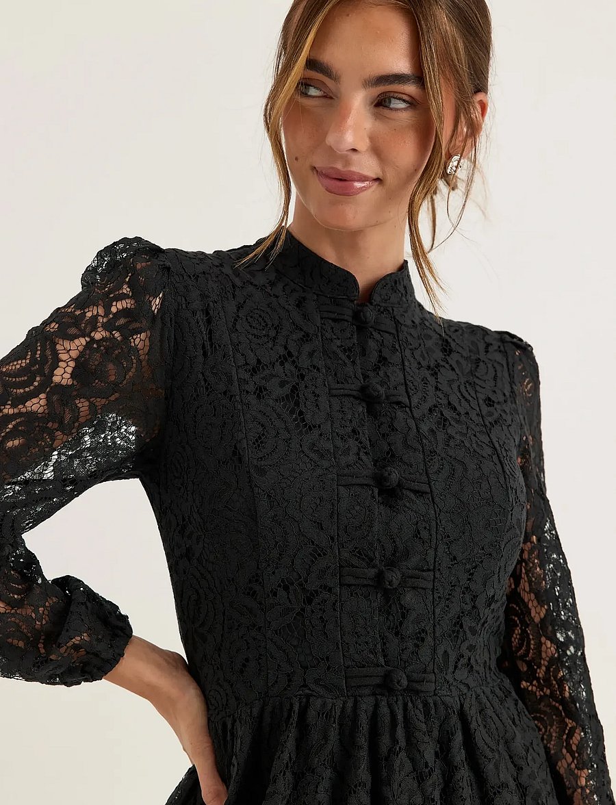 Bubbleroom - Frill Lace Dress - spitzenkleider - black - 4