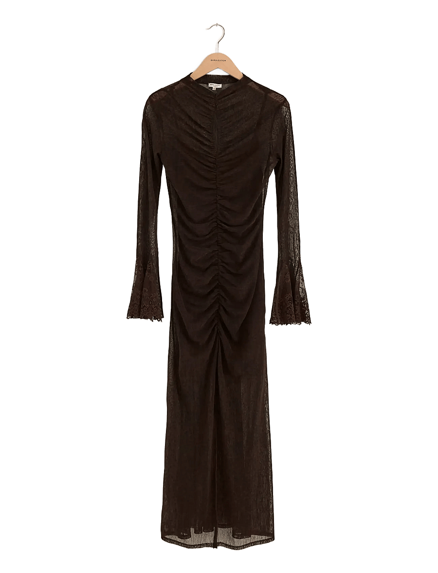 Bubbleroom - Lace Sleeve Ankle Dress - dark brown - 1