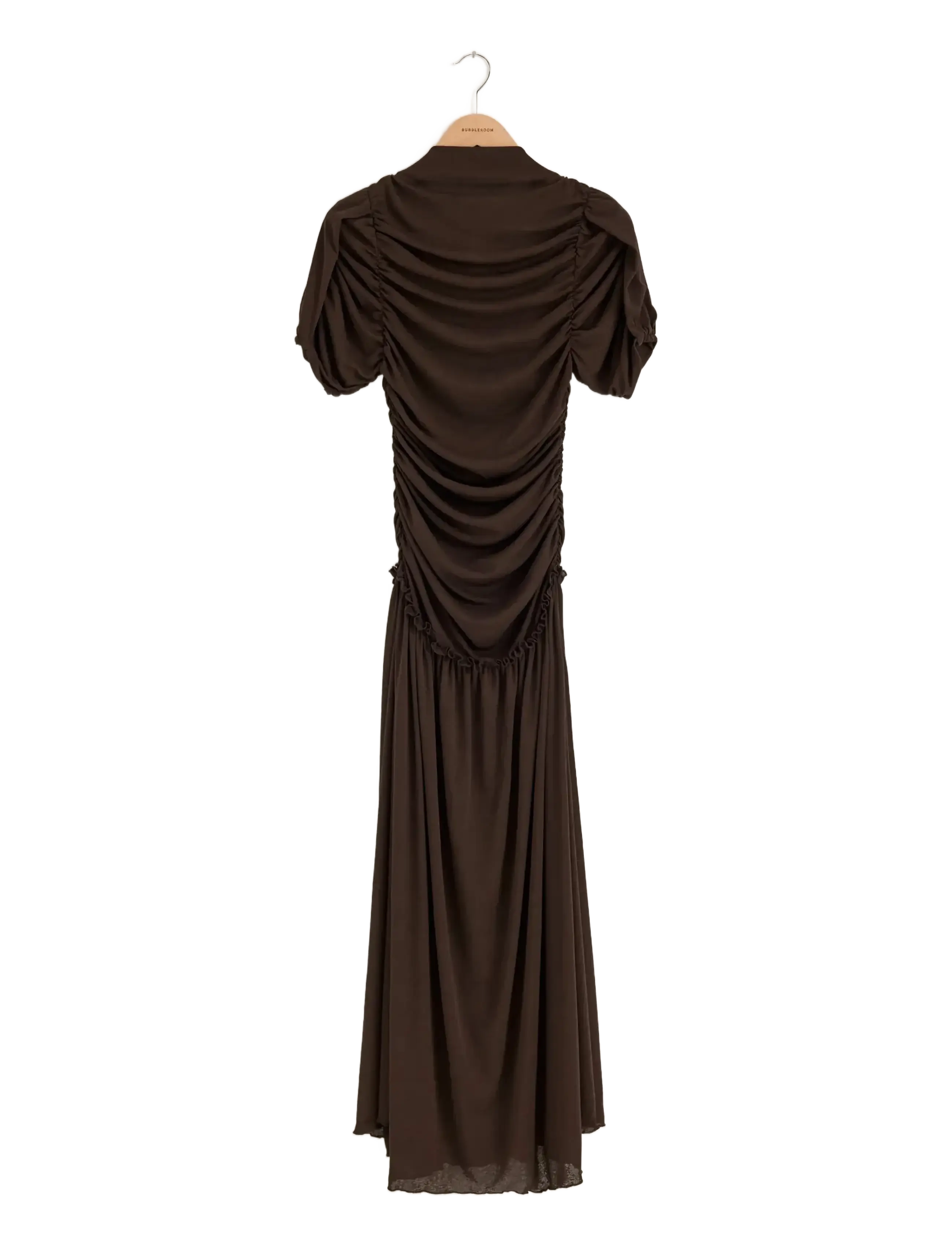 Bubbleroom - Draped Ruched Ankle Dress - maksikleidid - dark brown - 1