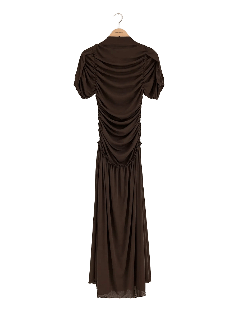 Bubbleroom - Draped Ruched Ankle Dress - maksikleidid - dark brown - 1