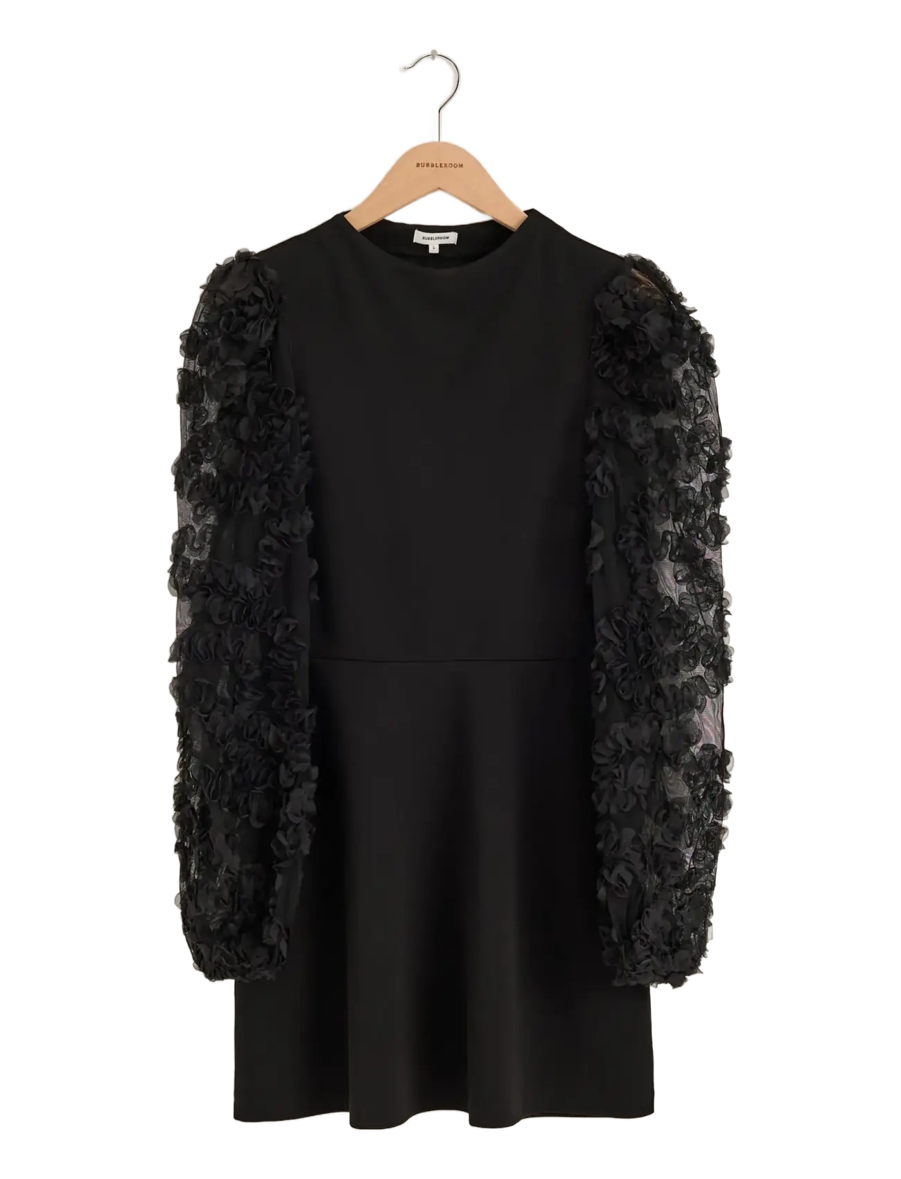 Bubbleroom - 3D Floral Sleeve Dress - black - 1