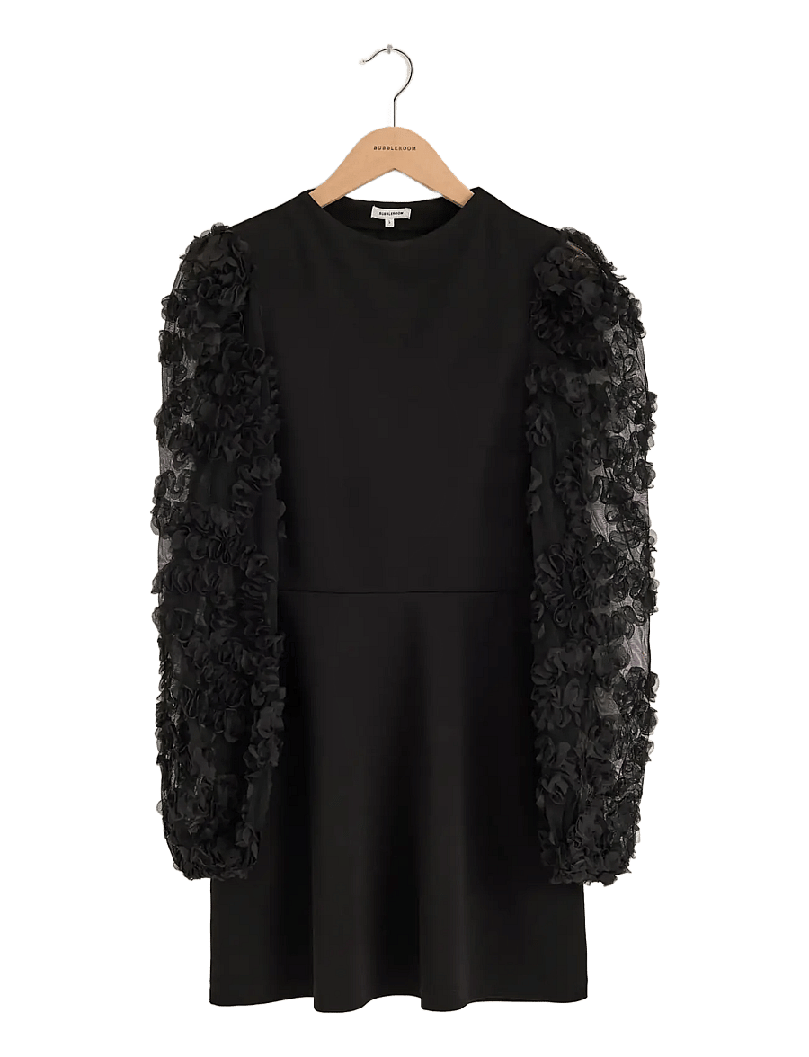 Bubbleroom - 3D Floral Sleeve Dress - black - 1