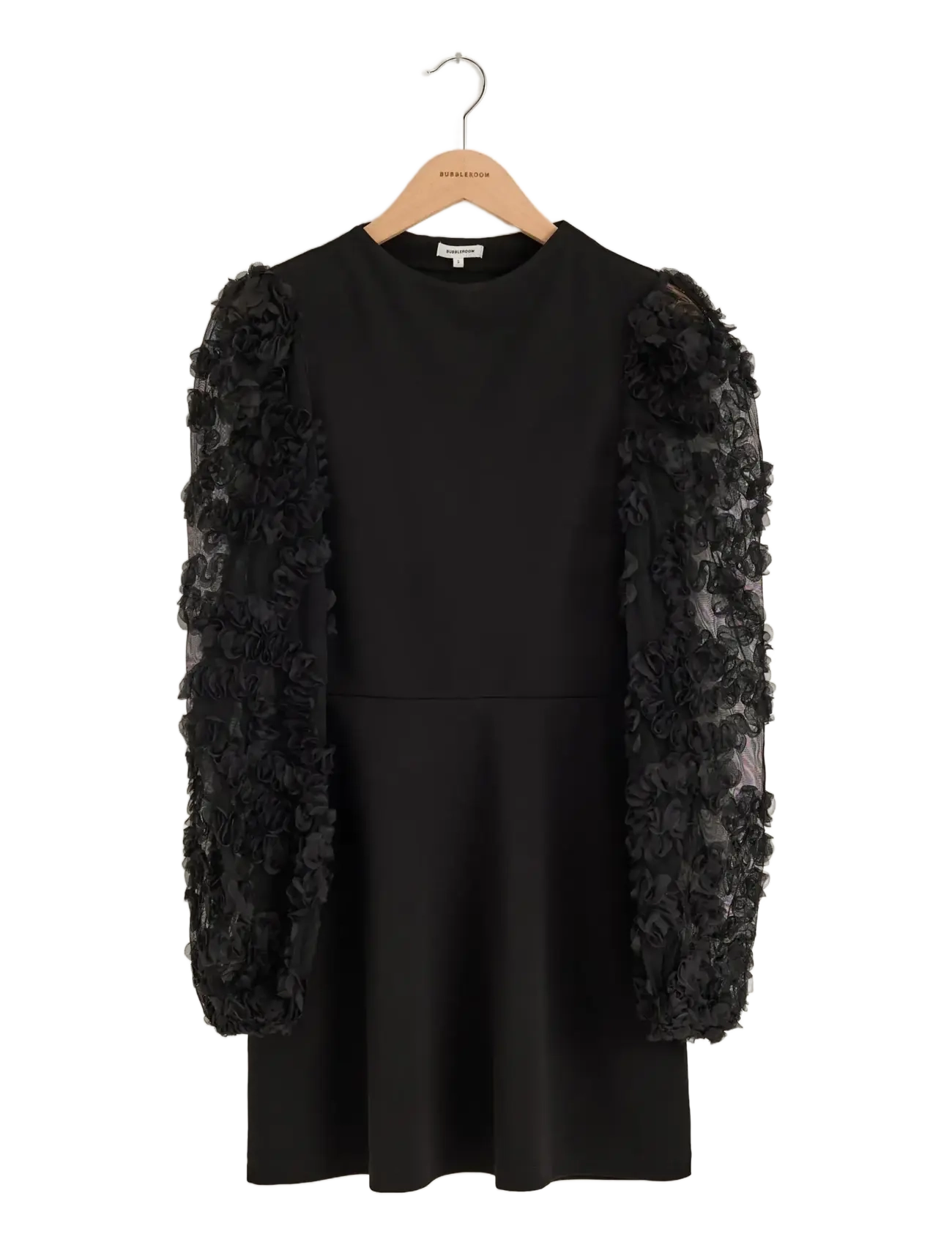 Bubbleroom - 3D Floral Sleeve Dress - black - 2