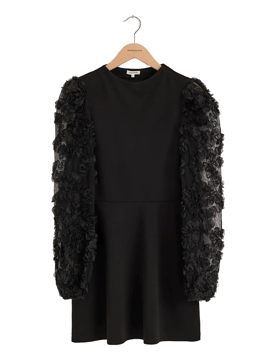 Bubbleroom - 3D Floral Sleeve Dress - black - 2