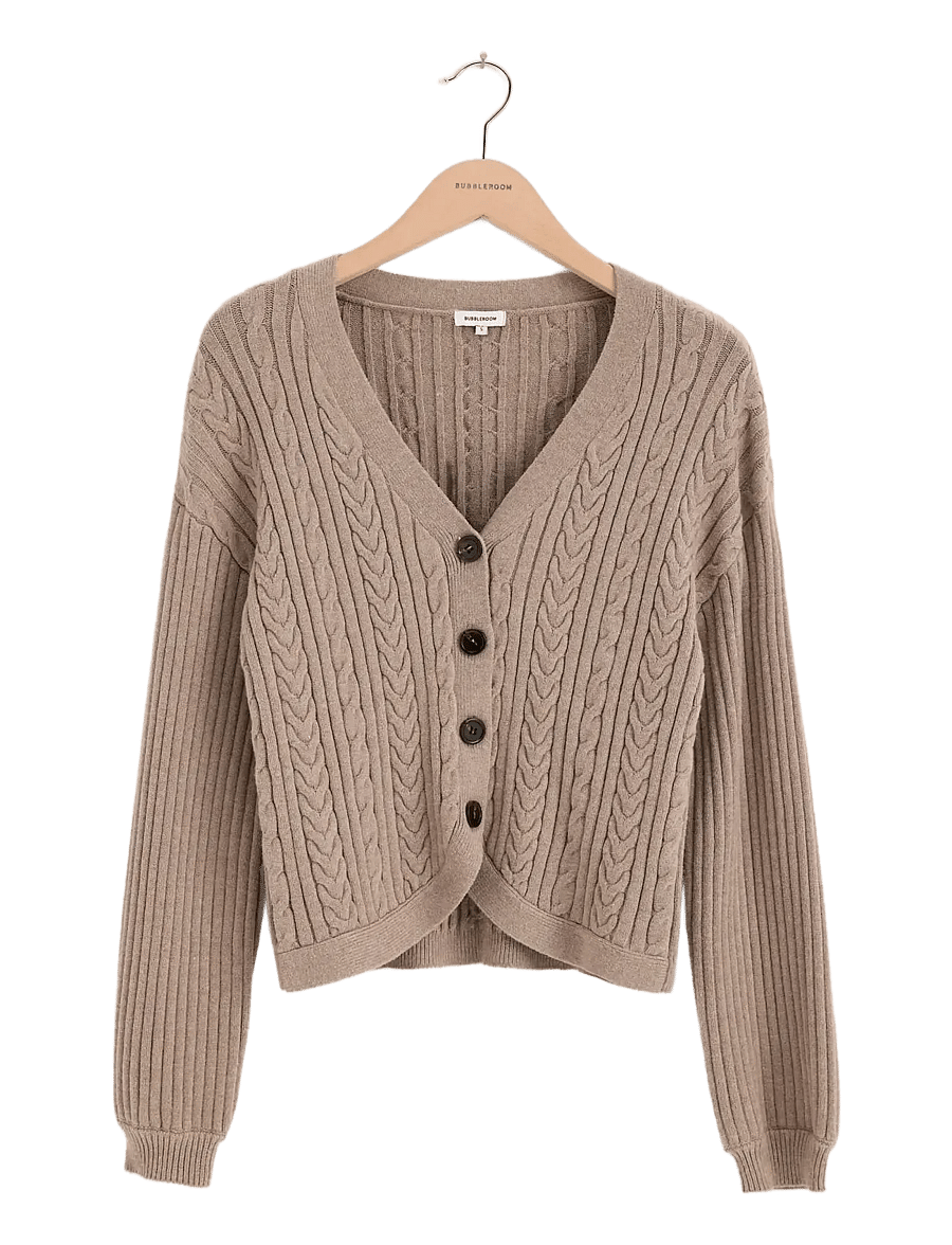 Bubbleroom - Cable Knit Cardigan - cardigans - taupe - 1