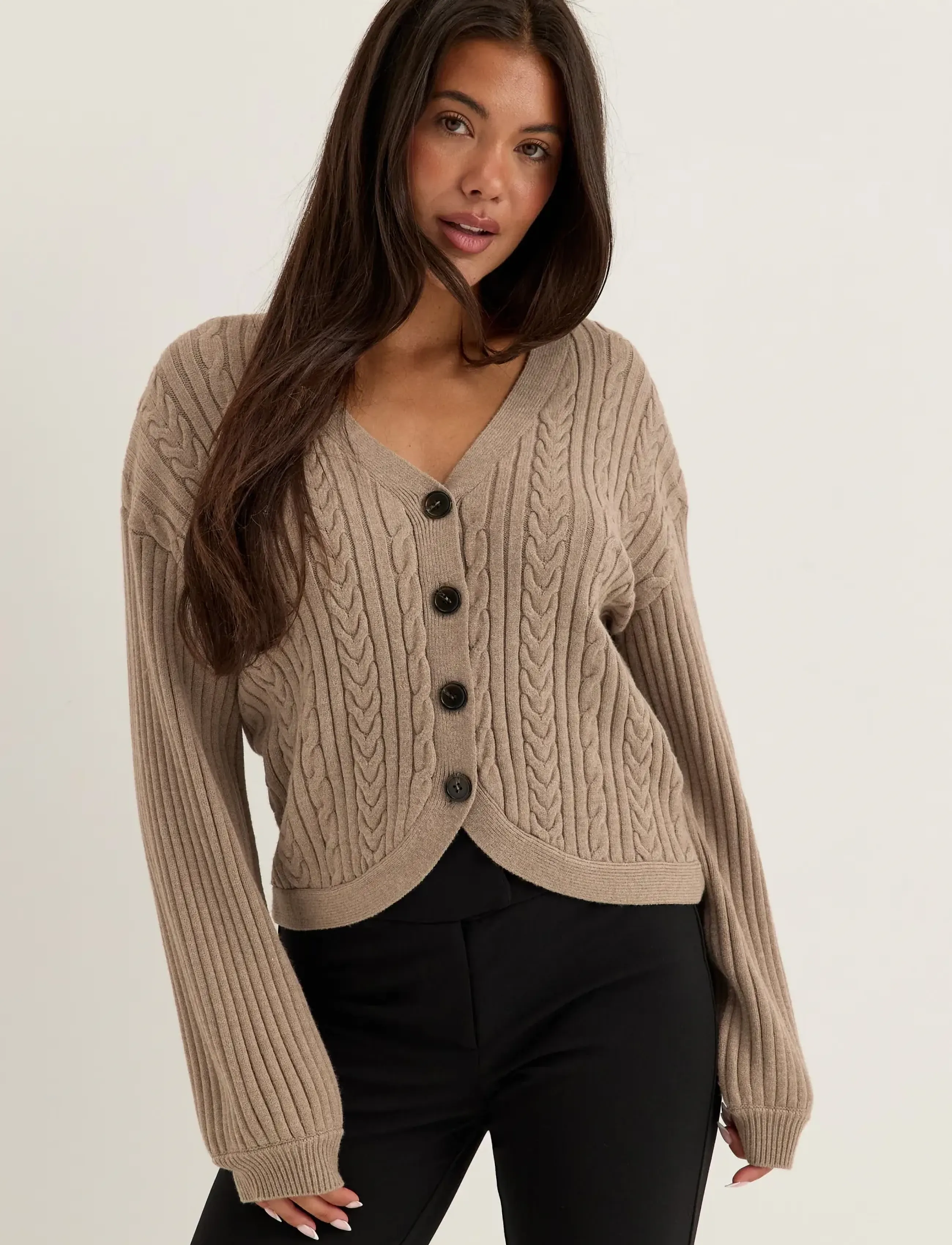 Bubbleroom - Cable Knit Cardigan - cardigans - taupe - 0